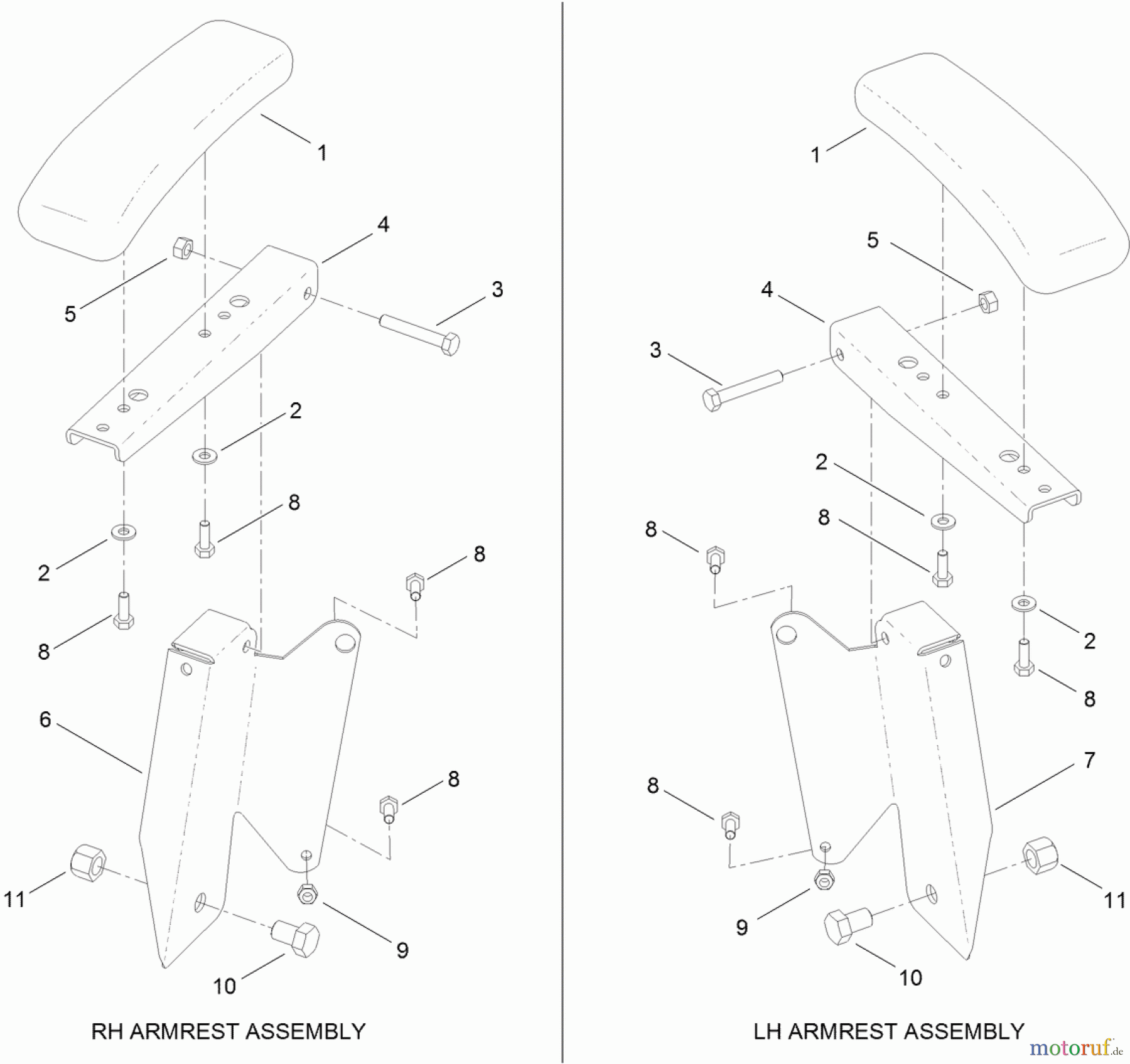  Toro Neu Mowers, Zero-Turn 74873 (MX6080) - Toro TITAN MX6080 Zero-Turn-Radius Riding Mower, 2012 (SN 312000001-312999999) ARMREST KIT ASSEMBLY NO. 110-5719