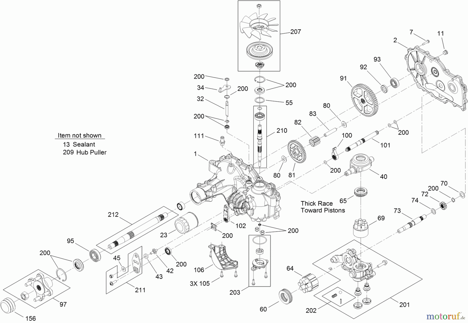  Toro Neu Mowers, Zero-Turn 74873 (MX6080) - Toro TITAN MX6080 Zero-Turn-Radius Riding Mower, 2012 (SN 312000001-312999999) RH HYDRO TRANSMISSION ASSEMBLY NO. 119-8893