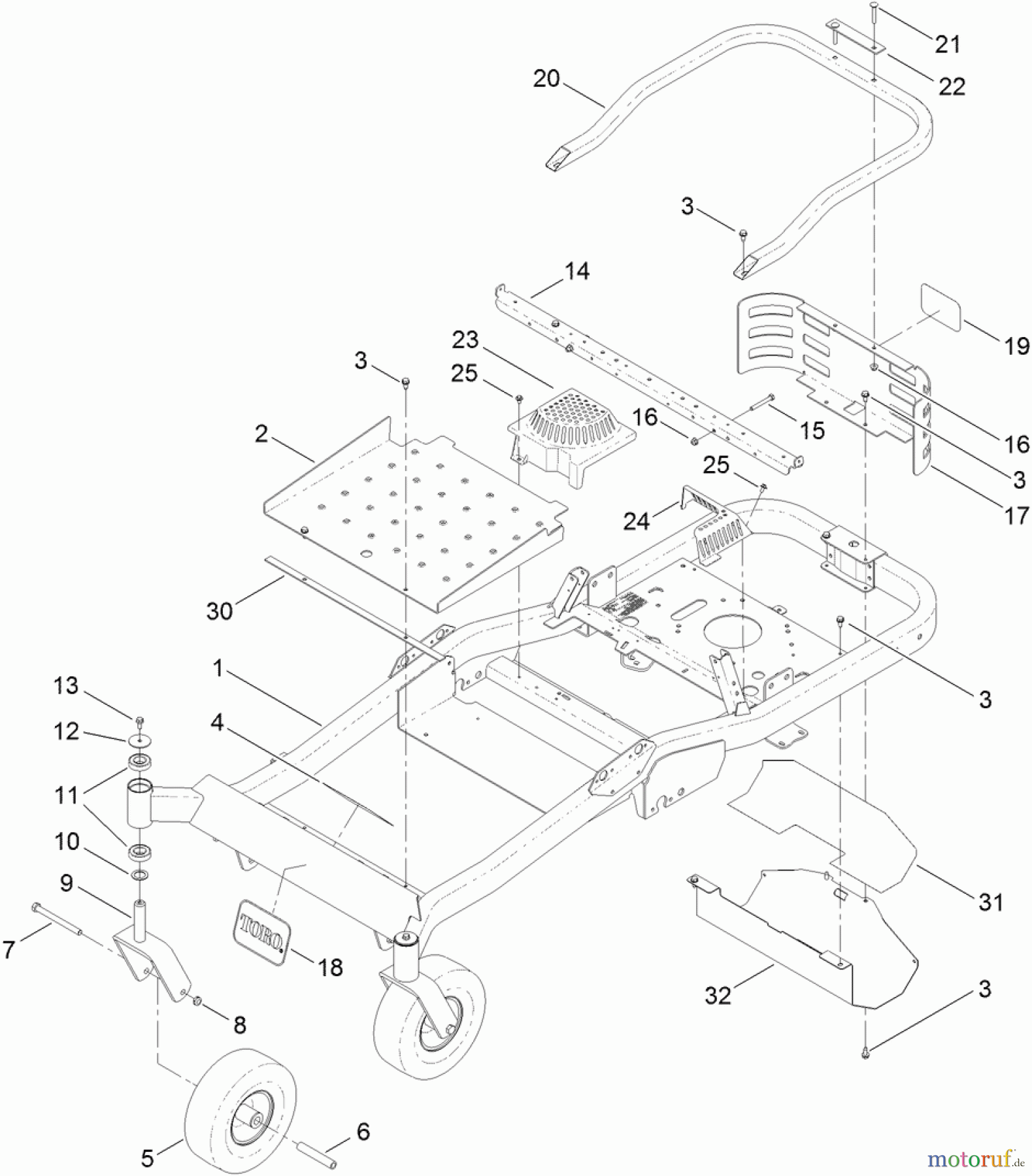  Toro Neu Mowers, Zero-Turn 74920 (ZX4820) - Toro TITAN ZX4820 Zero-Turn-Radius Riding Mower, 2011 (311000001-311999999) MAIN FRAME ASSEMBLY