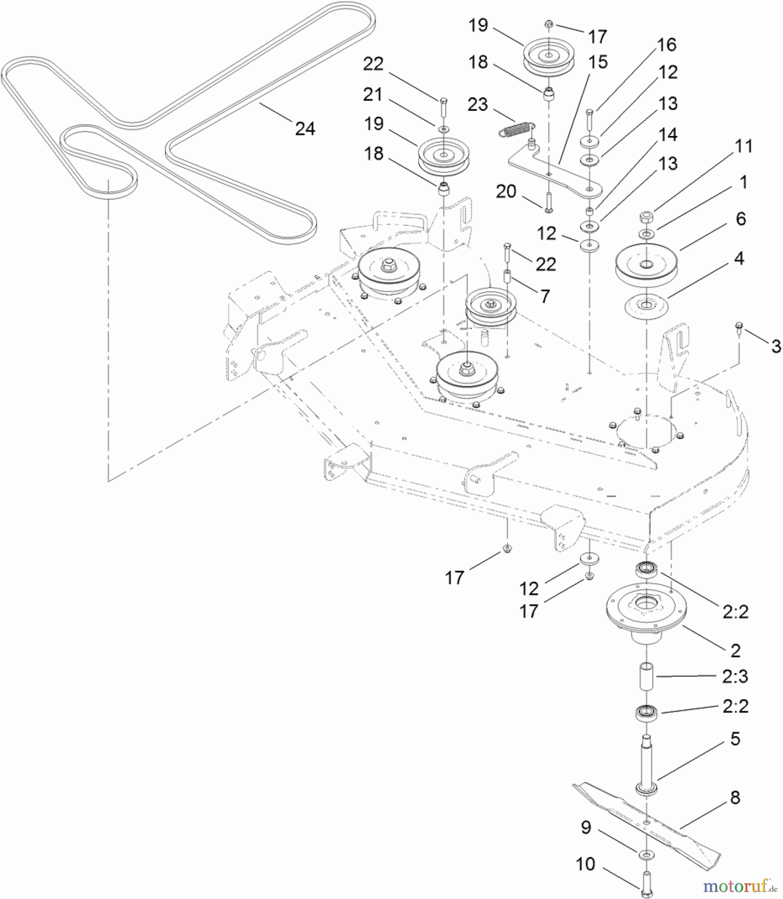  Toro Neu Mowers, Zero-Turn 74924 (ZX5420) - Toro TITAN ZX5420 Zero-Turn-Radius Riding Mower, 2011 (311000001-311999999) 54 INCH DECK BELT, SPINDLE AND MULCH BLADE ASSEMBLY