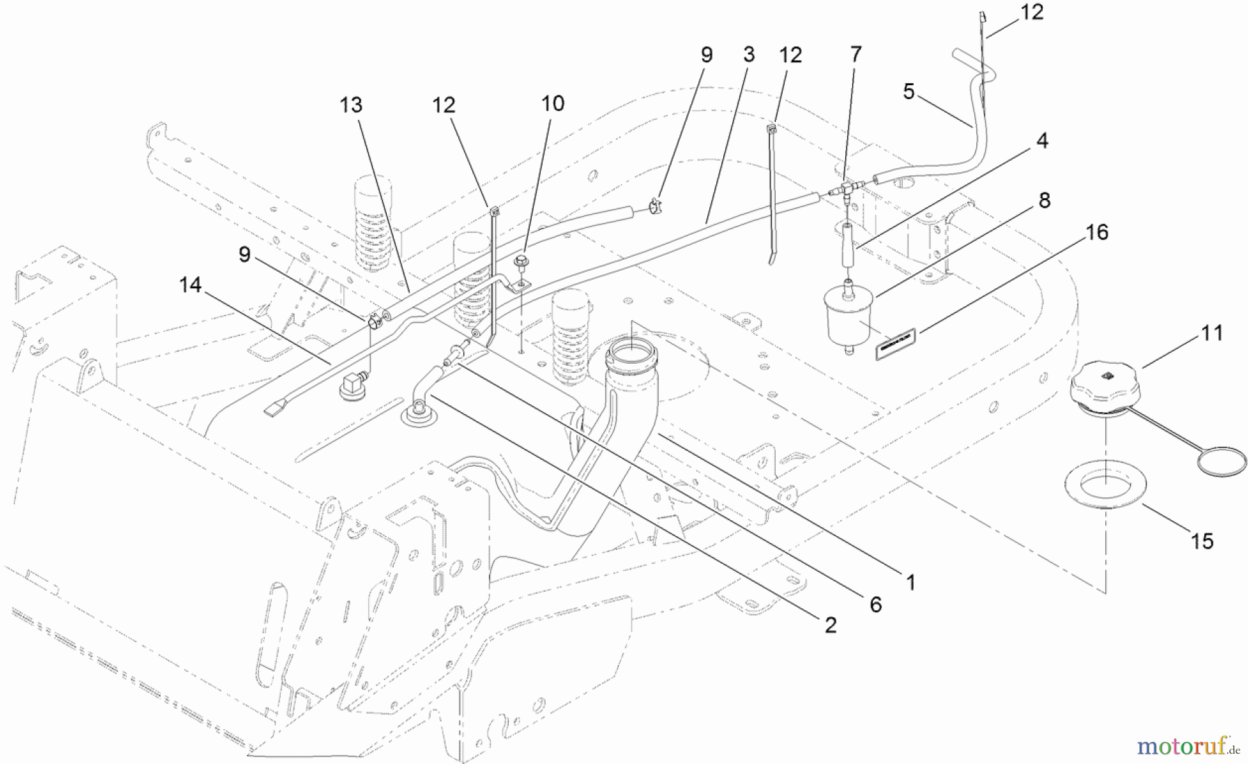 Toro Neu Mowers, Zero-Turn 74924 (ZX5420) - Toro TITAN ZX5420 Zero-Turn-Radius Riding Mower, 2011 (311000001-311999999) FUEL DELIVERY ASSEMBLY