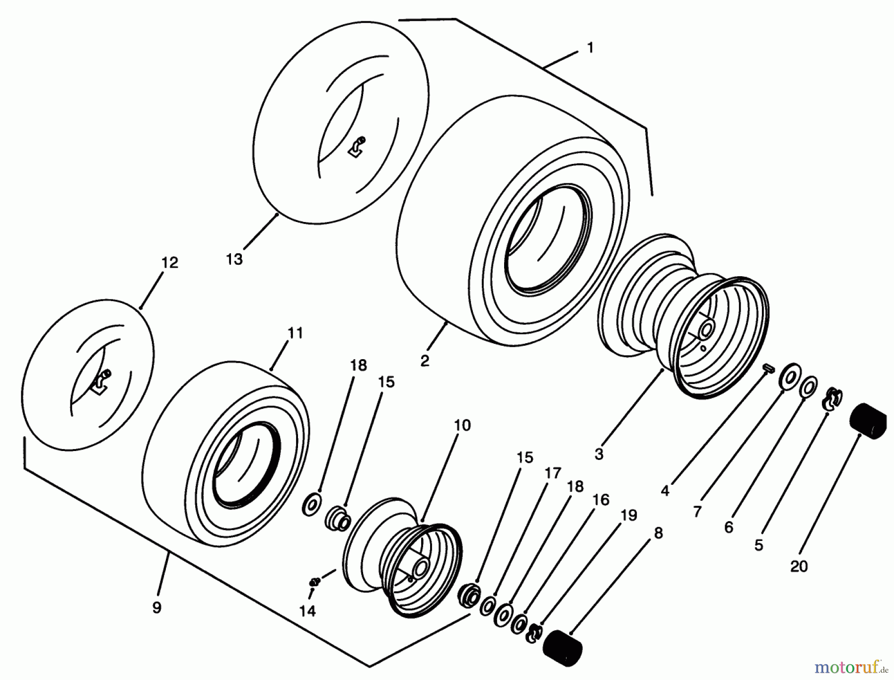 Toro Neu Mowers, Zero-Turn Y1-20OE03 (620-Z) - Toro 620-Z Tractor, 1992 (2000001-2999999) WHEELS & TIRES ASSEMBLY
