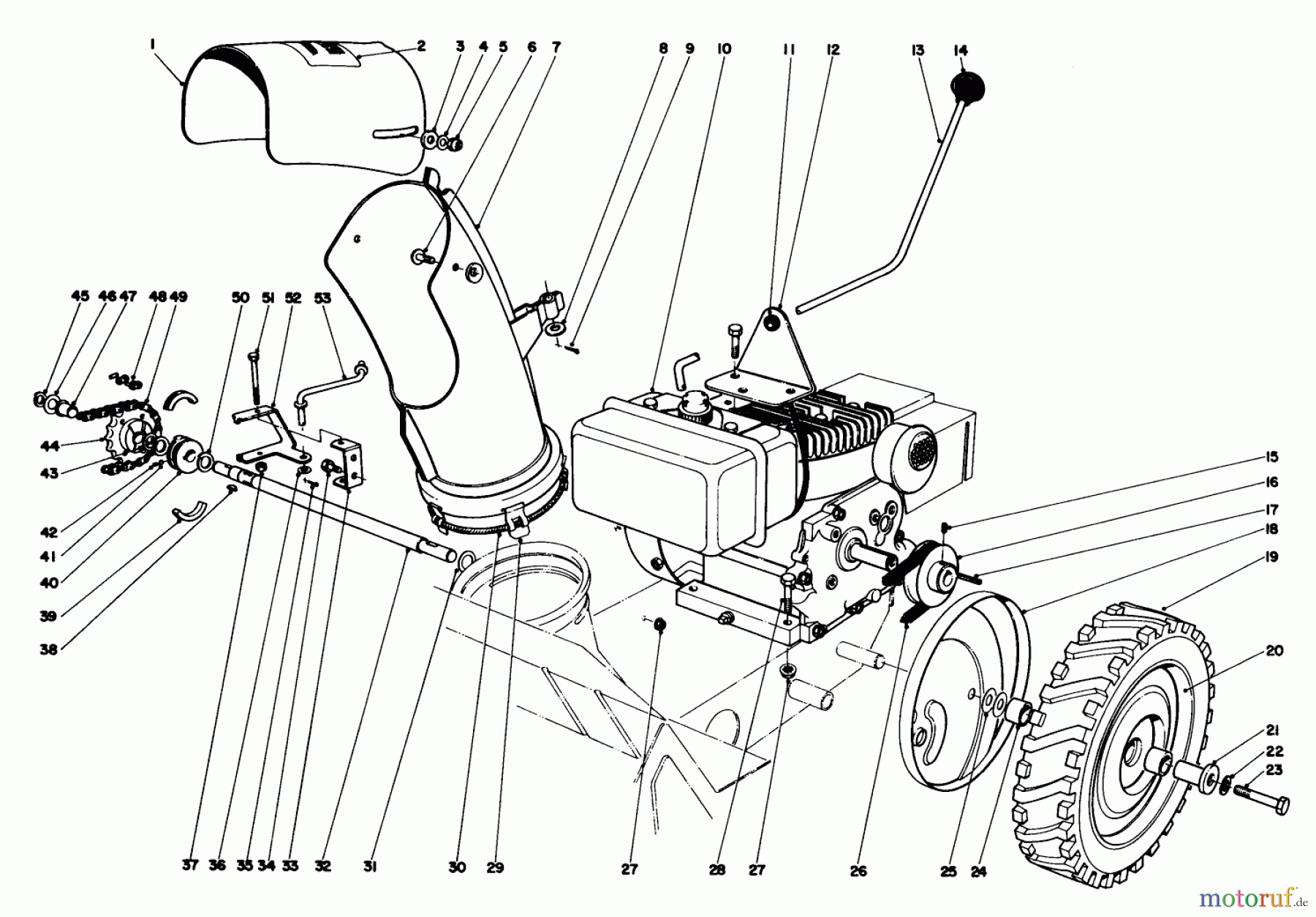  Toro Neu Snow Blowers/Snow Throwers Seite 1 31302 - Toro Snowhound, 1973 (3000001-3999999) ENGINE AND DRIVE ASSEMBLY