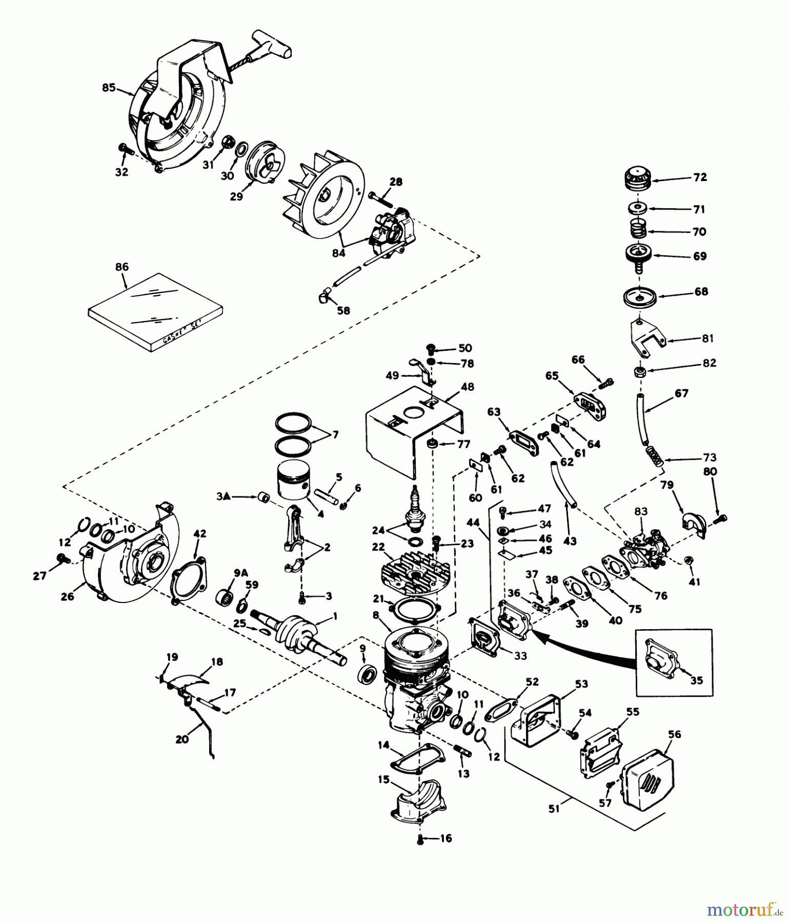 Toro Neu Snow Blowers/Snow Throwers Seite 1 31502 - Toro Snow Pup, 1974 (4000001-4999999) ENGINE ASSEMBLY ENGINE, MODEL NO. AH520, TYPE 1401G (14
