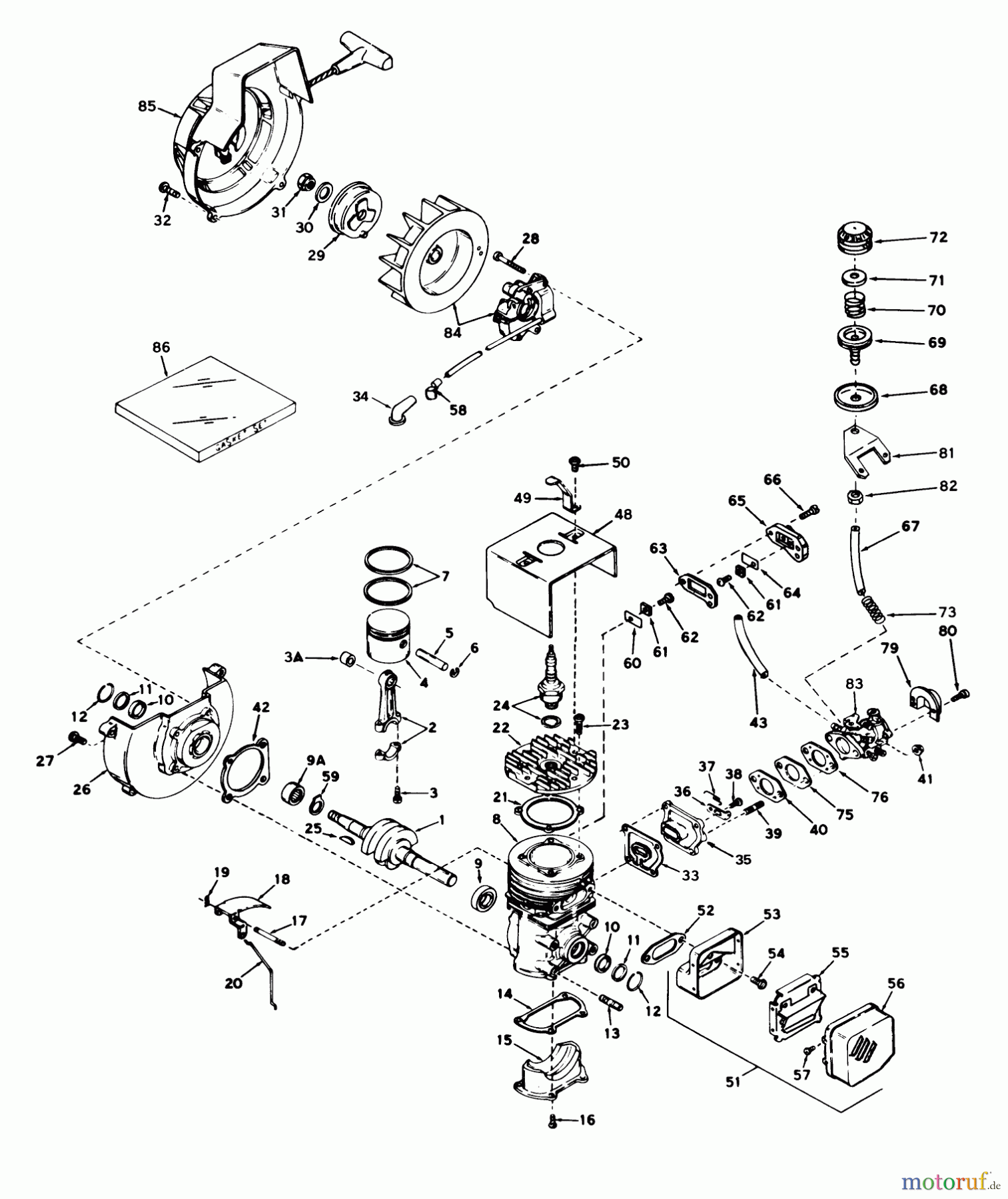  Toro Neu Snow Blowers/Snow Throwers Seite 1 31412 - Toro Snow Pup, 1975 (5000001-5999999) ENGINE ASSEMBLY ENGINE, TECUMSEH MODEL NO. AH 520, TYPE 1401H