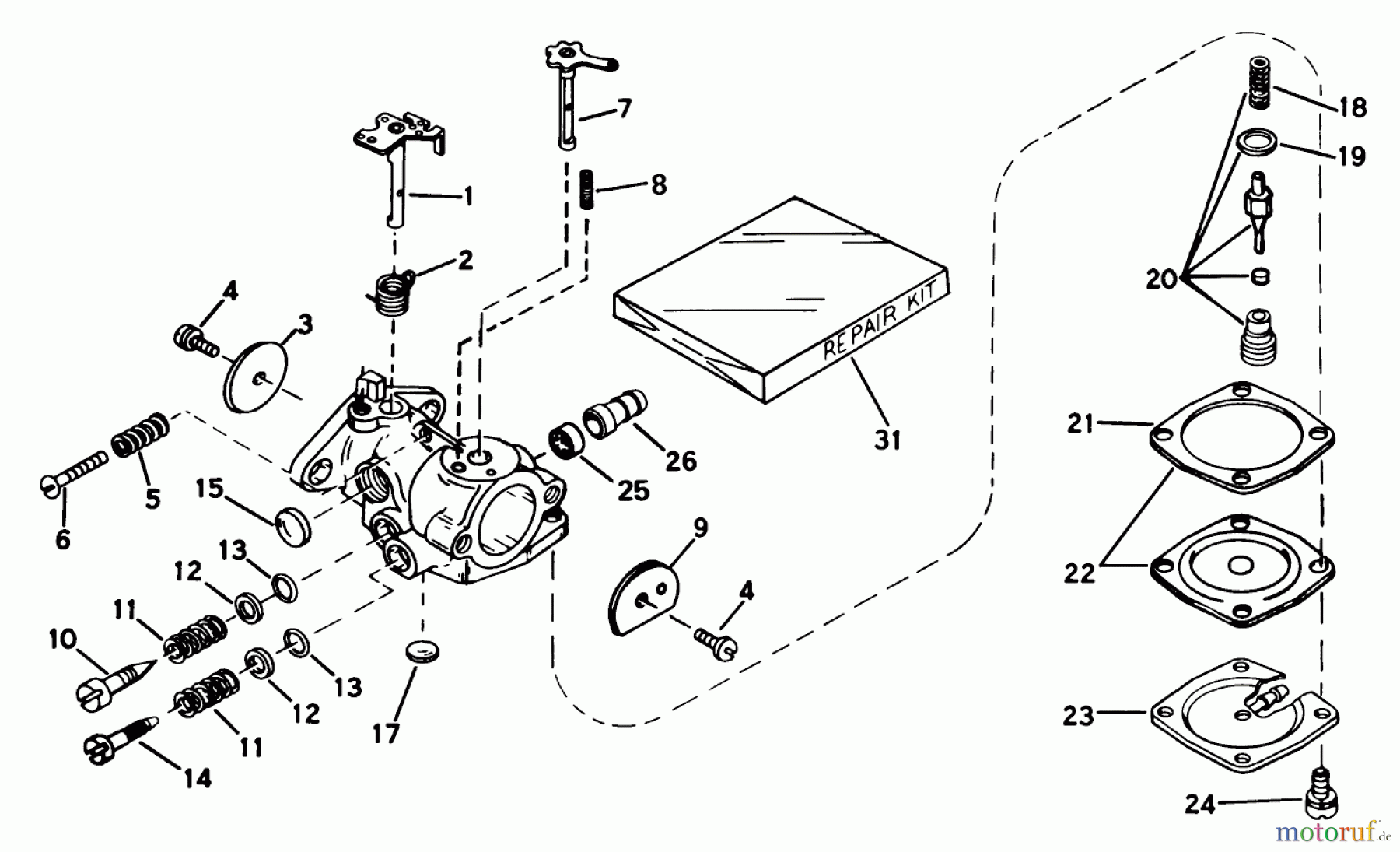 Toro Neu Snow Blowers/Snow Throwers Seite 1 31505 - Toro Snowmaster, 1975 (5000001-5999999) CARBURETOR NO. 631887