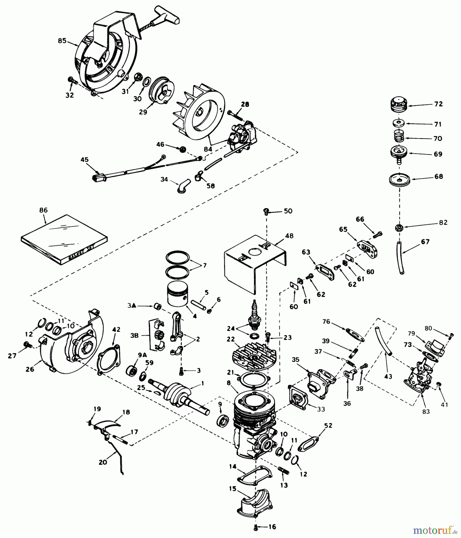  Toro Neu Snow Blowers/Snow Throwers Seite 1 31505 - Toro Snowmaster, 1975 (5000001-5999999) ENGINE ASSEMBLY ENGINE, TECUMSEH MODEL NO. AH 520 TYPE 1574