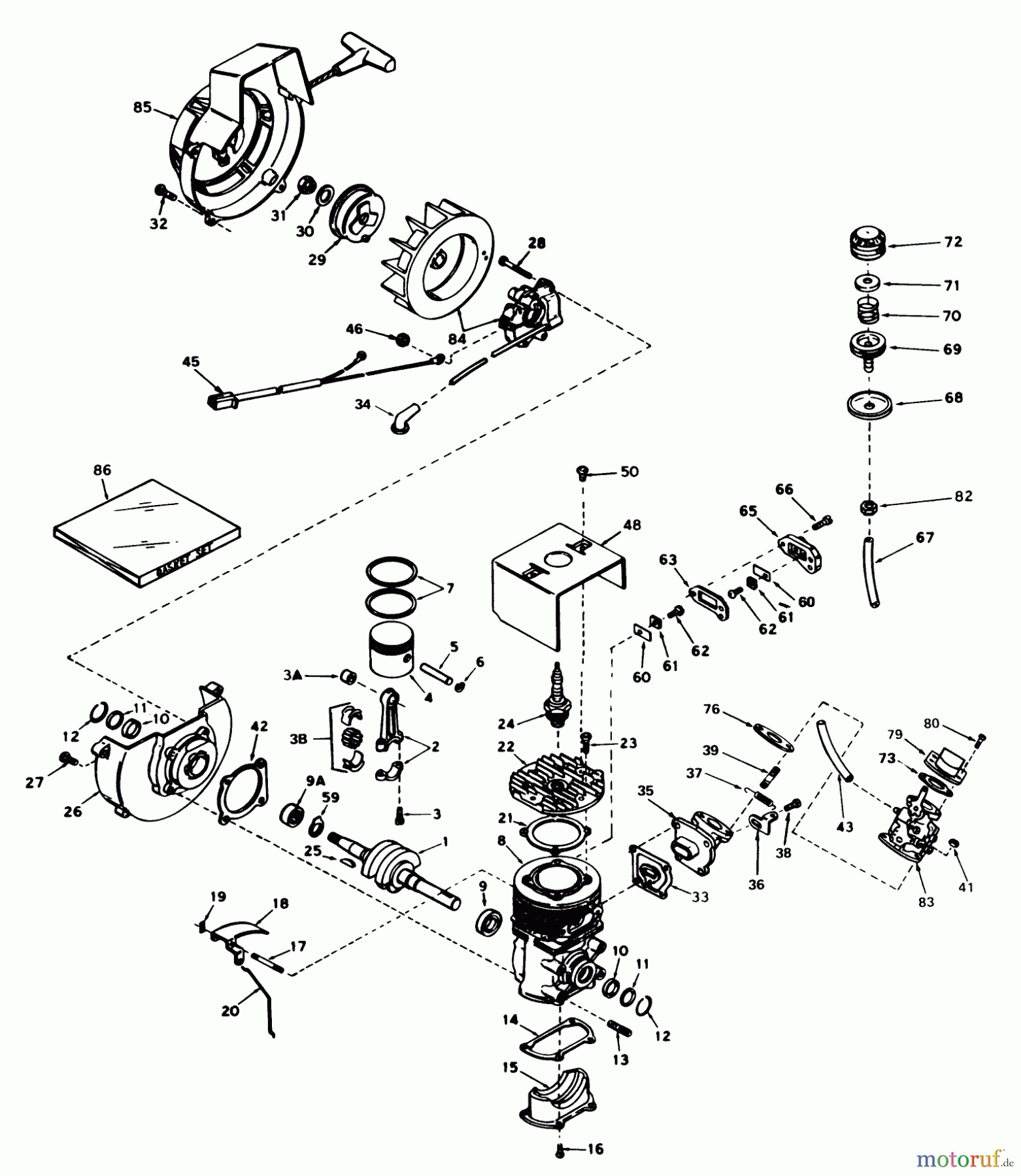  Toro Neu Snow Blowers/Snow Throwers Seite 1 31506 - Toro Snowmaster, 1976 (6000001-6999999) ENGINE ASSEMBLY ENGINE, TECUMSEH MODEL NO. AH 520 TYPE 1574A