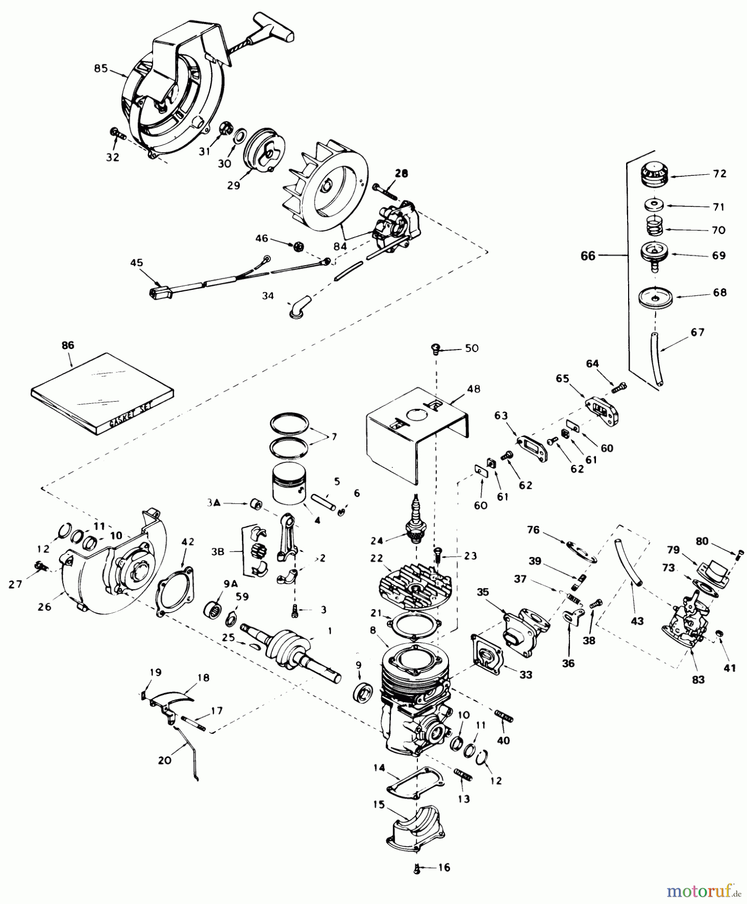  Toro Neu Snow Blowers/Snow Throwers Seite 1 31506 - Toro Snowmaster, 1977 (7000001-7999999) ENGINE ASSEMBLY ENGINE, TECUMSEH MODEL NO. AH 520 TYPE 1574B