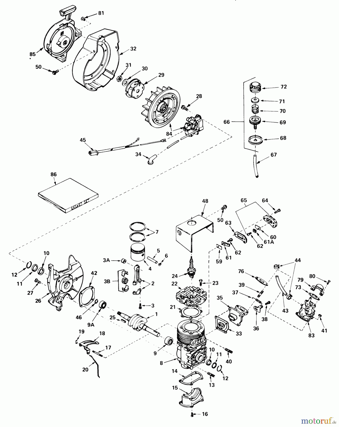  Toro Neu Snow Blowers/Snow Throwers Seite 1 38120 (S-200) - Toro S-200 Snowthrower, 1979 (9000001-9999999) ENGINE ASSEMBLY ENGINE TECUMSEH MODEL NO. AH520 TYPE 1585 UNIT MODEL
