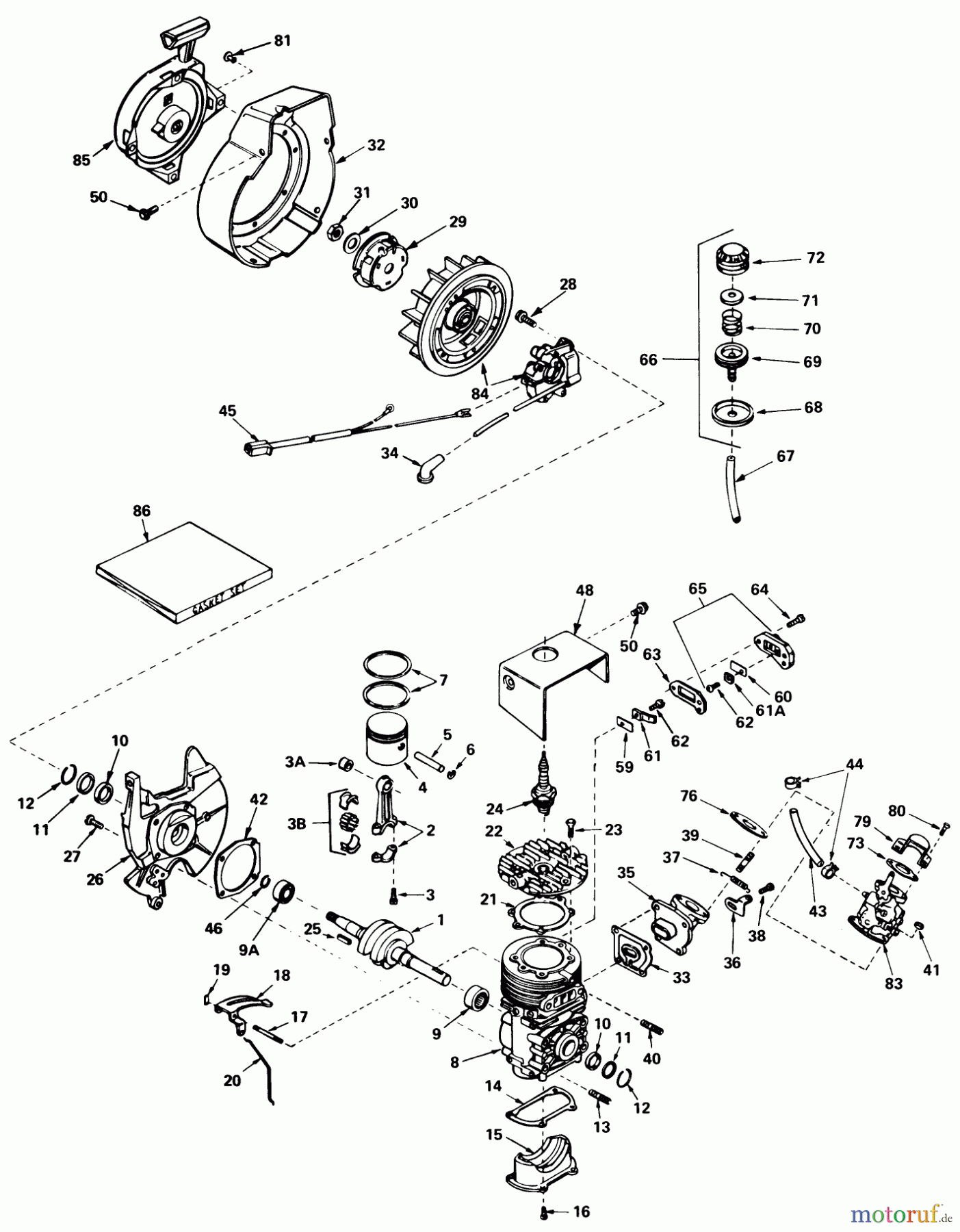 Toro Neu Snow Blowers/Snow Throwers Seite 1 38120 (S-200) - Toro S-200 Snowthrower, 1980 (0015001-0099999) ENGINE ASSEMBLY (ENGINE TECUMSEH MODEL NO. AH520 TYPE 1585)