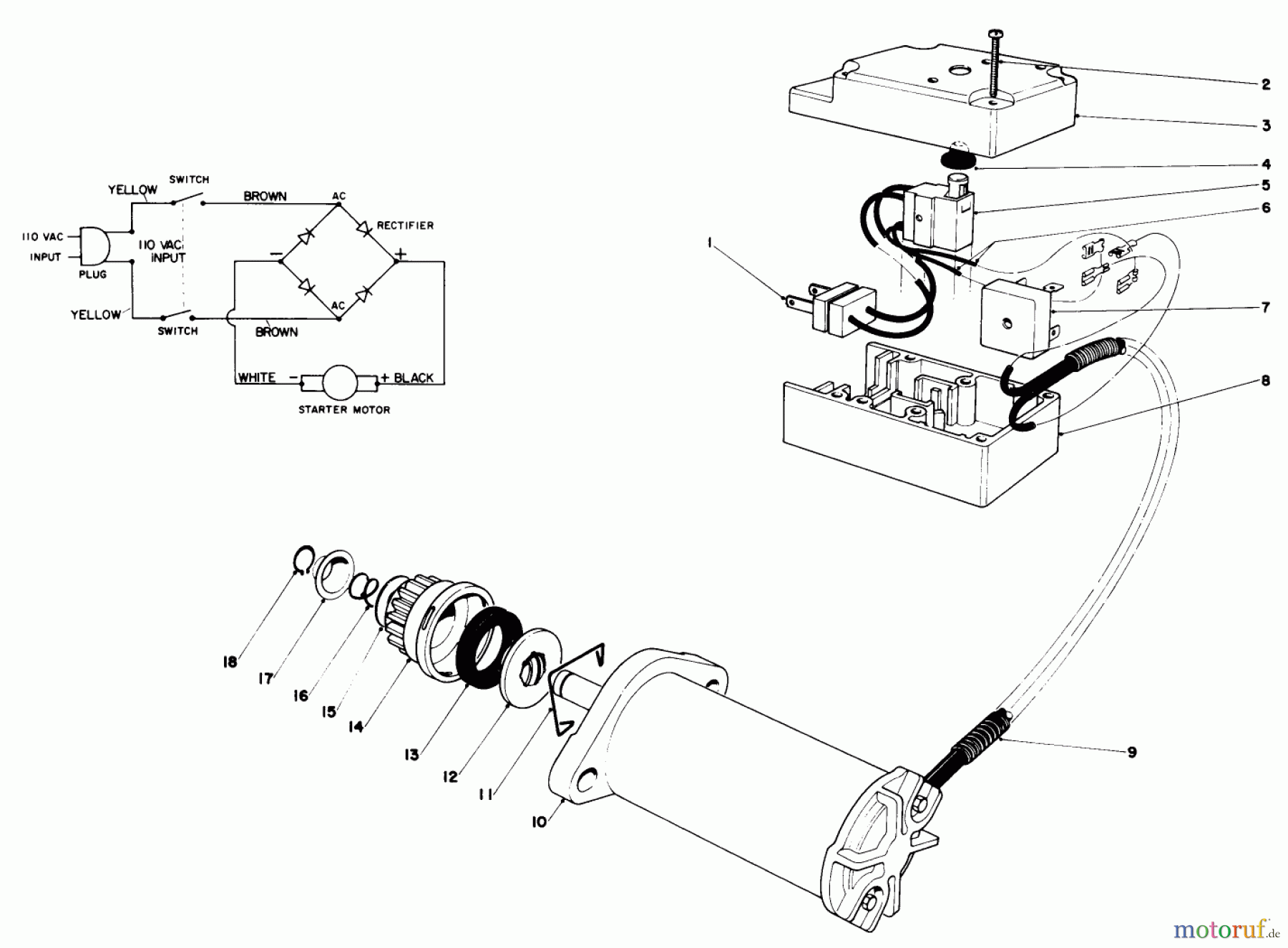  Toro Neu Snow Blowers/Snow Throwers Seite 1 38120 (S-200) - Toro S-200 Snowthrower, 1980 (0500000-0999999) STARTER MOTOR & SWITCH ASSEMBLY (MODEL 38130)