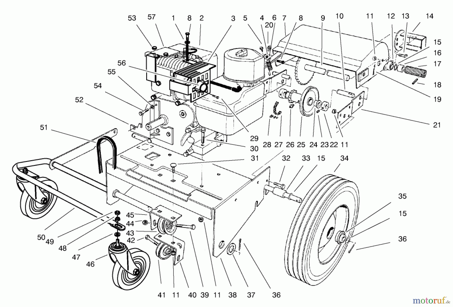  Toro Neu Blowers/Vacuums/Chippers/Shredders 62924 - Toro 5 hp Lawn Vacuum, 1997 (7900001-7999999) ENGINE & BASE ASSEMBLY