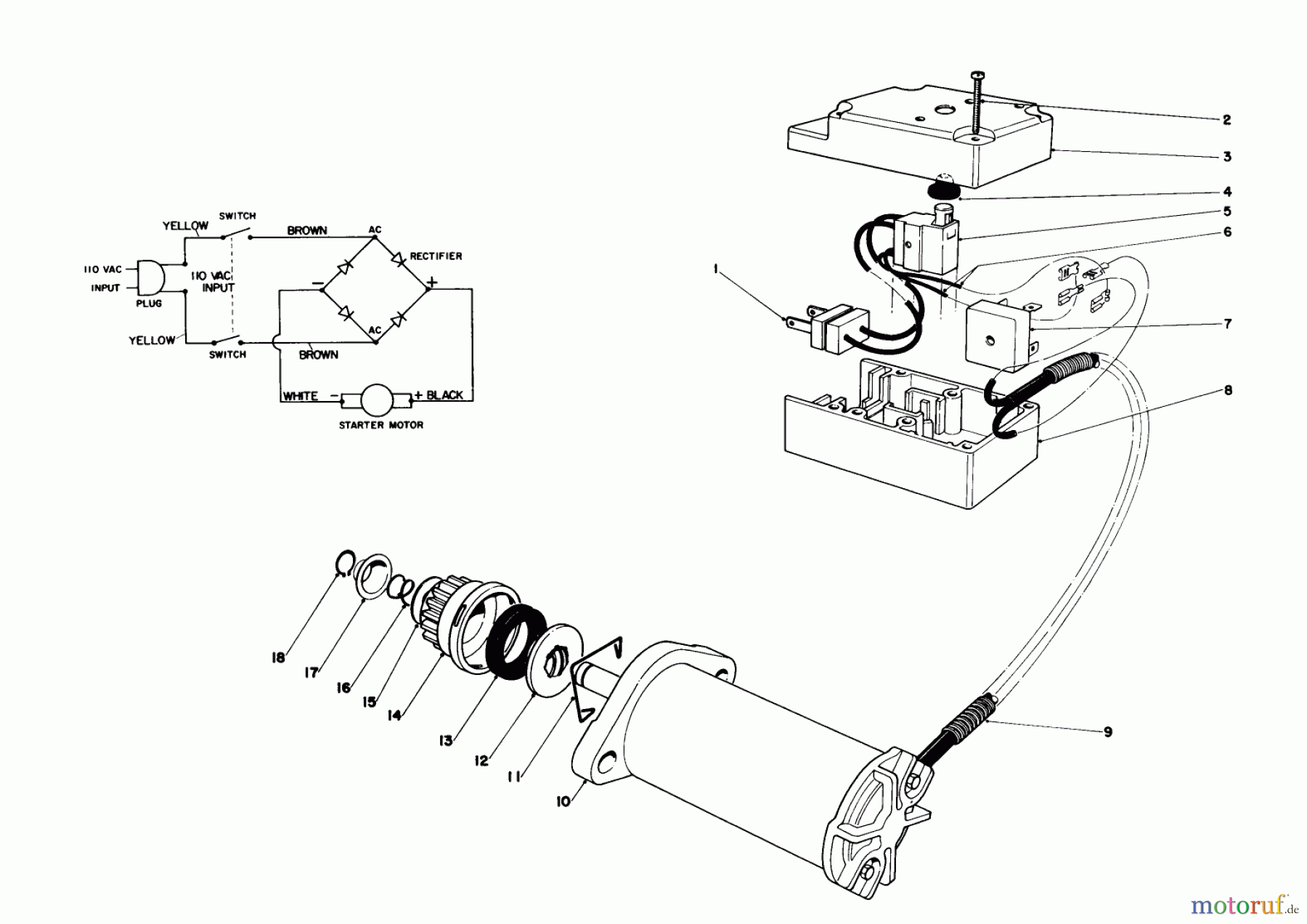 Toro Neu Snow Blowers/Snow Throwers Seite 1 38162 (S-620) - Toro S-620 Snowthrower, 1984 (4000001-4999999) STARTER MOTOR & SWITCH ASSEMBLY