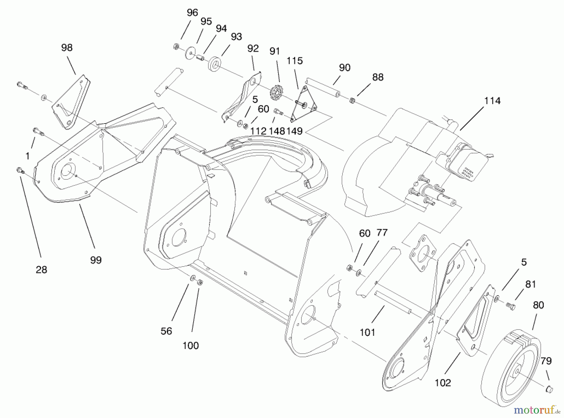  Toro Neu Snow Blowers/Snow Throwers Seite 1 38170 - Toro CCR Powerlite Snowthrower, 1997 (7900001-7999999) ENGINE & WHEEL ASSEMBLY