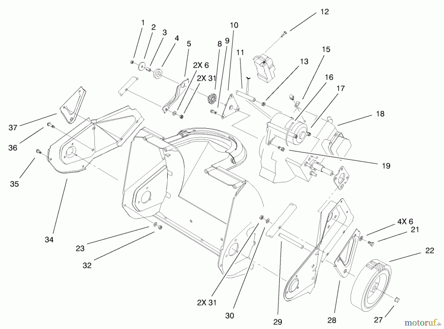 Toro Neu Snow Blowers/Snow Throwers Seite 1 38172 - Toro CCR Powerlite Snowthrower, 2002 (220000001-220999999) ENGINE, SIDE PLATE AND WHEEL ASSEMBLY