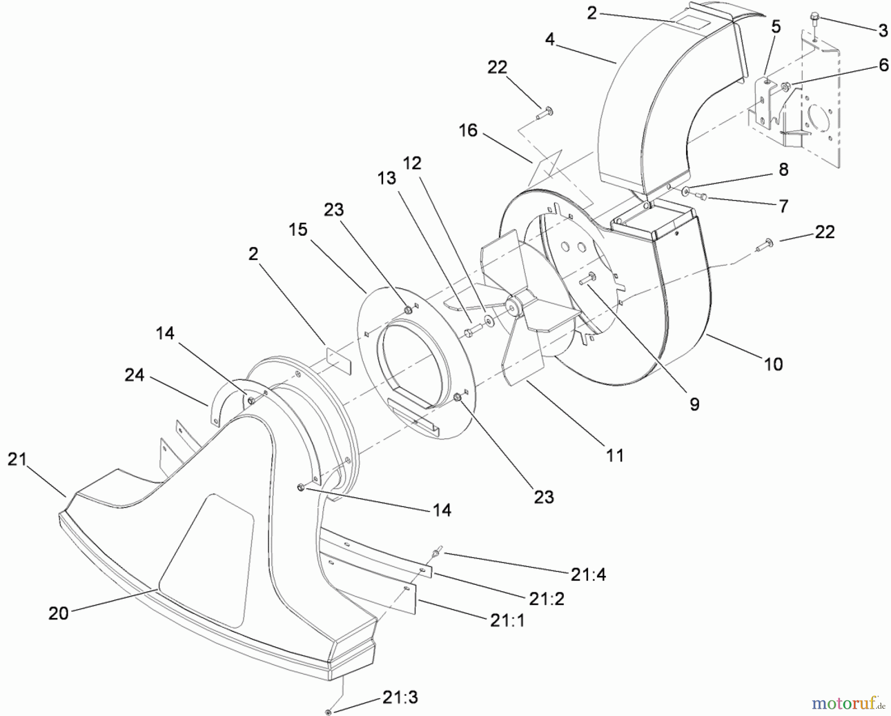  Toro Neu Blowers/Vacuums/Chippers/Shredders 62925 - Toro 206cc OHV Vacuum Blower, 2010 (310000001-310999999) BLOWER, FAN AND SNOUT ASSEMBLY