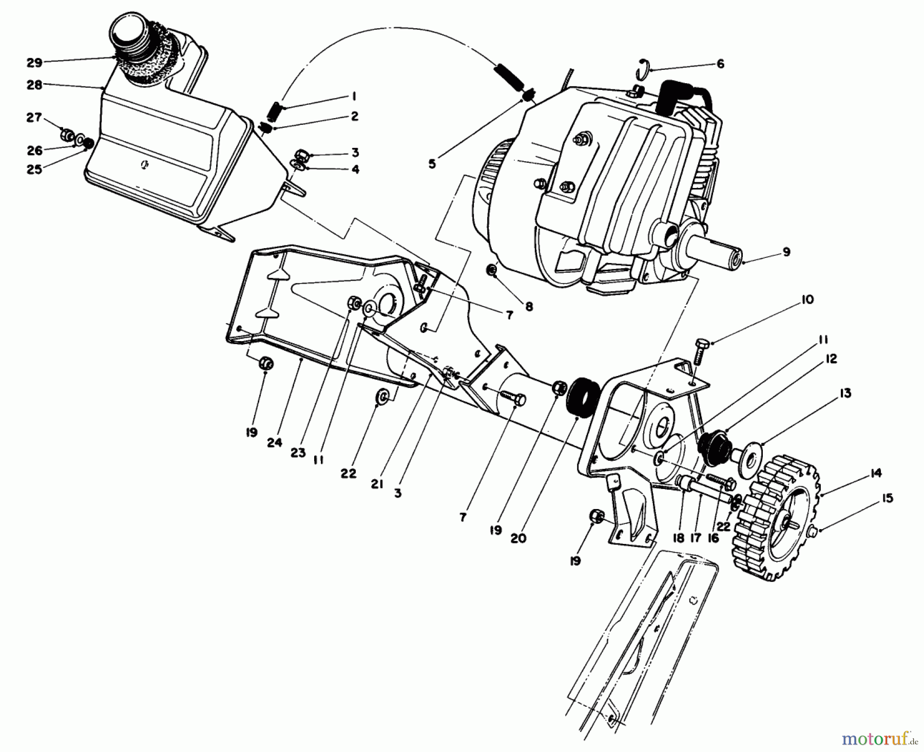  Toro Neu Snow Blowers/Snow Throwers Seite 1 38180 - Toro CCR 2000 Snowthrower, 1988 (8000001-8999999) ENGINE & MAIN FRAME ASSEMBLY