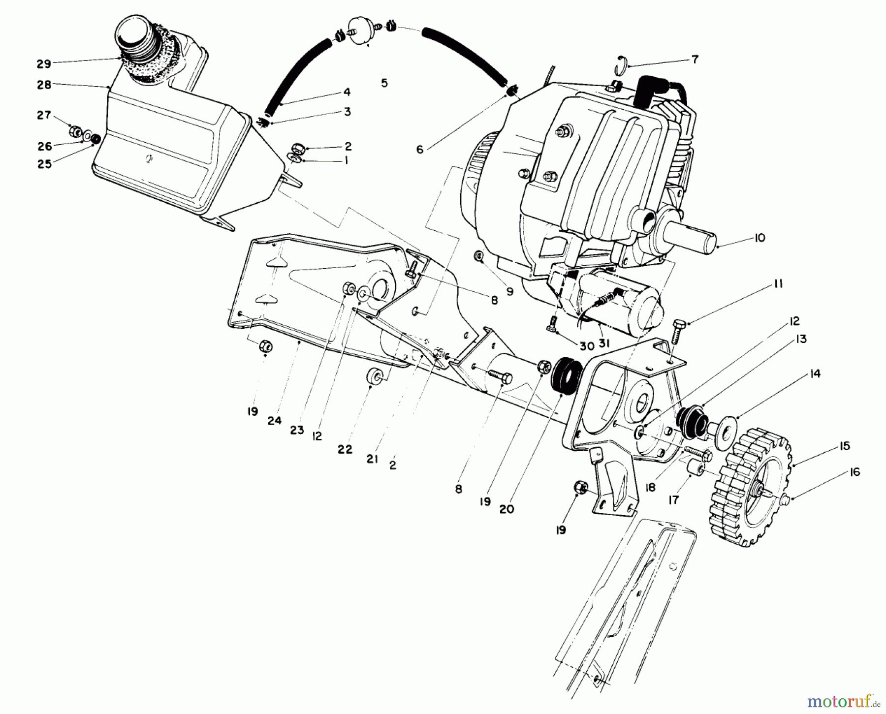  Toro Neu Snow Blowers/Snow Throwers Seite 1 38180 - Toro CCR 2000 Snowthrower, 1989 (9000001-9999999) ENGINE & MAIN FRAME ASSEMBLY