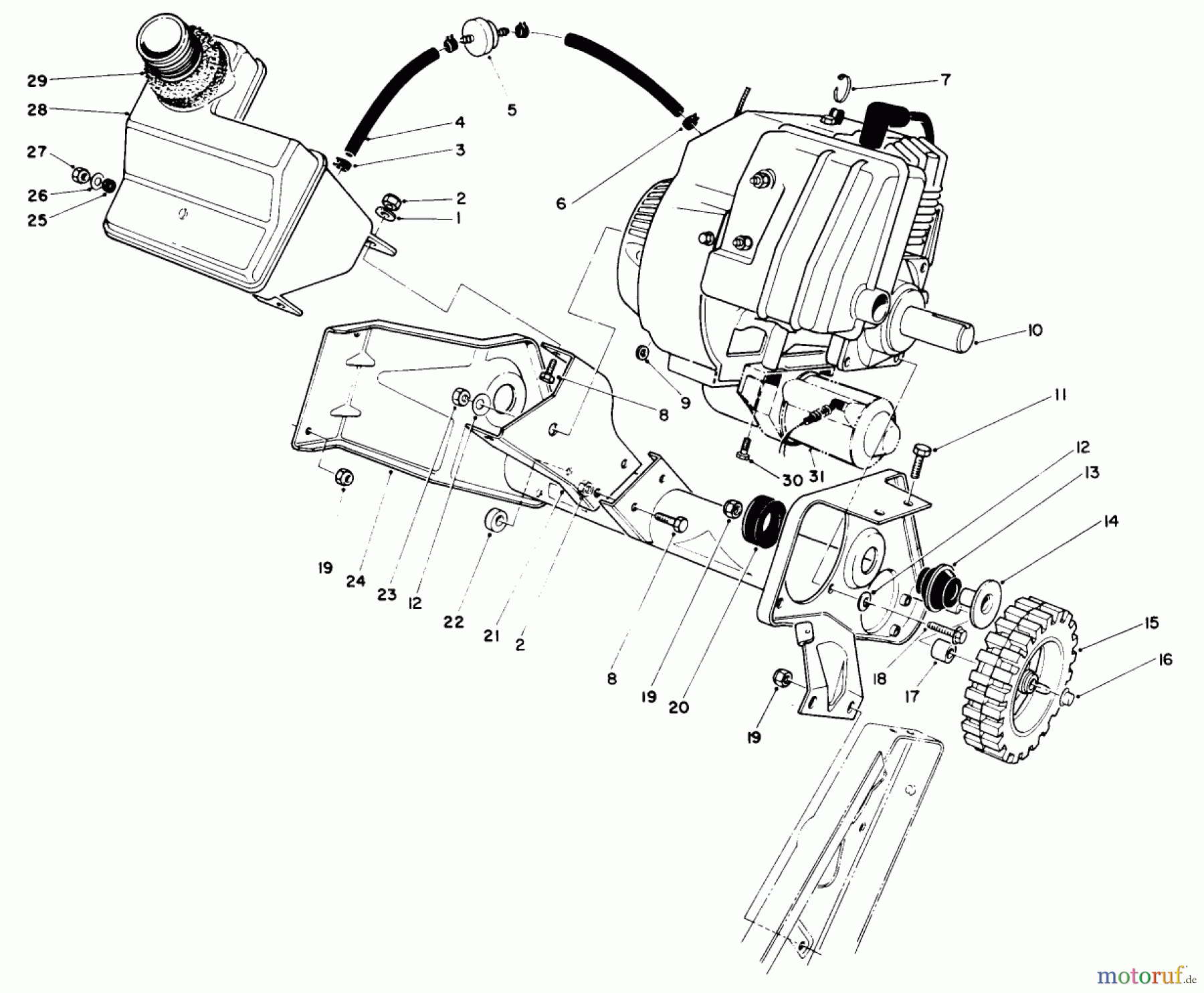  Toro Neu Snow Blowers/Snow Throwers Seite 1 38185 - Toro CCR 2000 Snowthrower, 1989 (9000001-9999999) ENGINE & MAIN FRAME ASSEMBLY