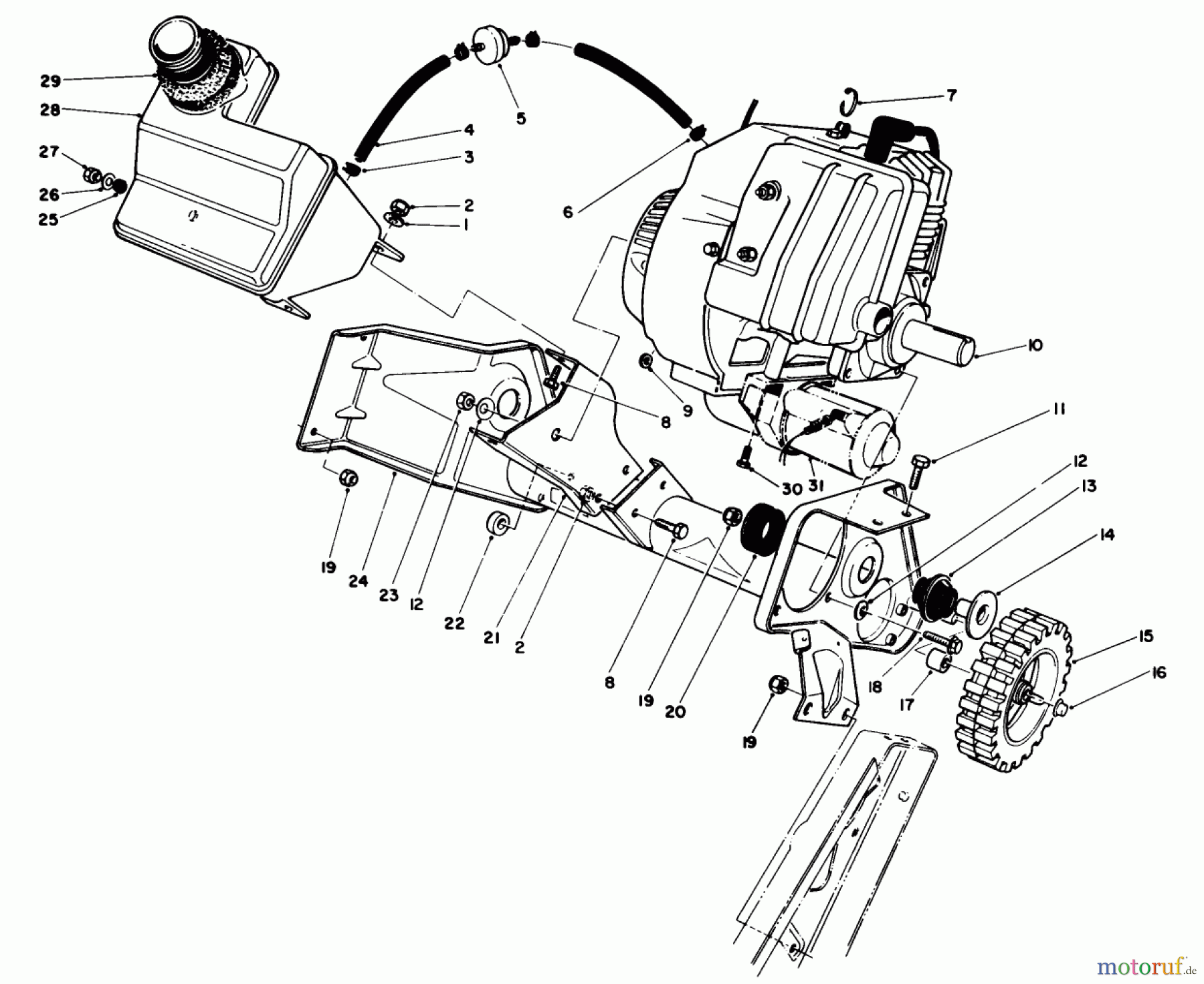  Toro Neu Snow Blowers/Snow Throwers Seite 1 38186 - Toro CCR 2000 Snowthrower, 1991 (1000001-1999999) ENGINE & MAIN FRAME ASSEMBLY