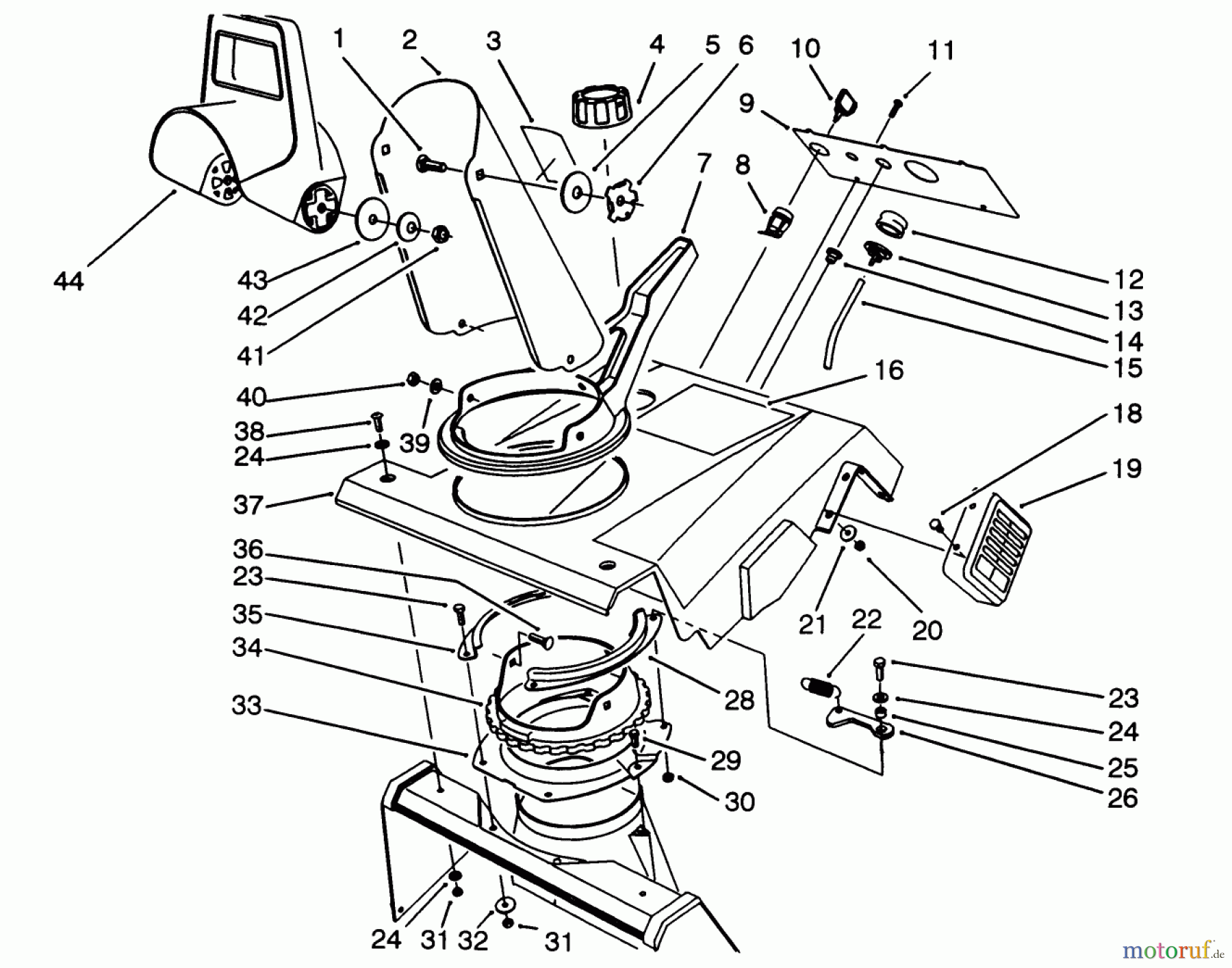  Toro Neu Snow Blowers/Snow Throwers Seite 1 38190 - Toro CCR 1000 Snowthrower, 1993 (39000001-39999999) UPPER SHROUD ASSEMBLY