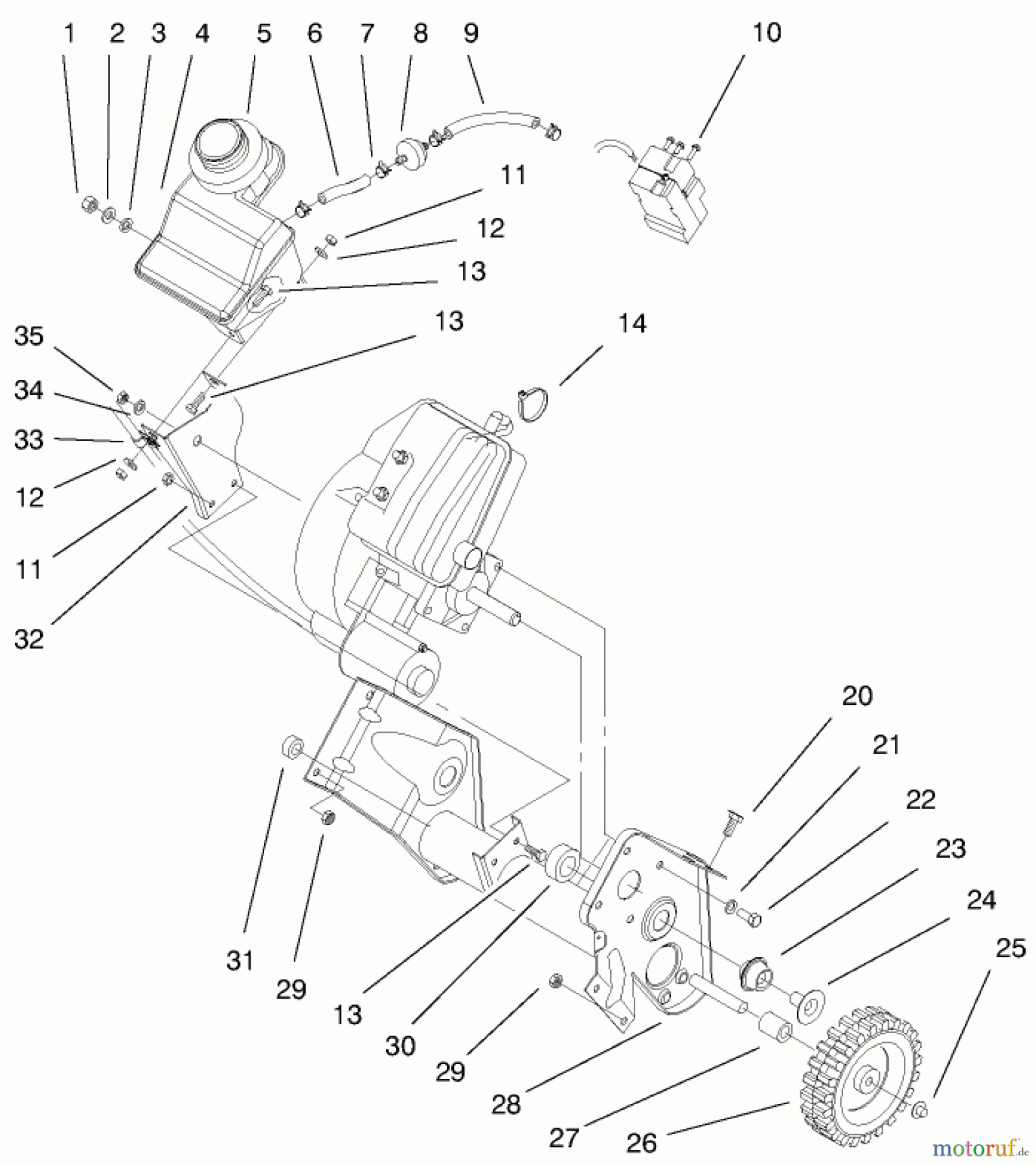  Toro Neu Snow Blowers/Snow Throwers Seite 1 38422 (2500) - Toro CCR 2500 Snowthrower, 1999 (9900001-9999999) ENGINE AND GAS TANK ASSEMBLY
