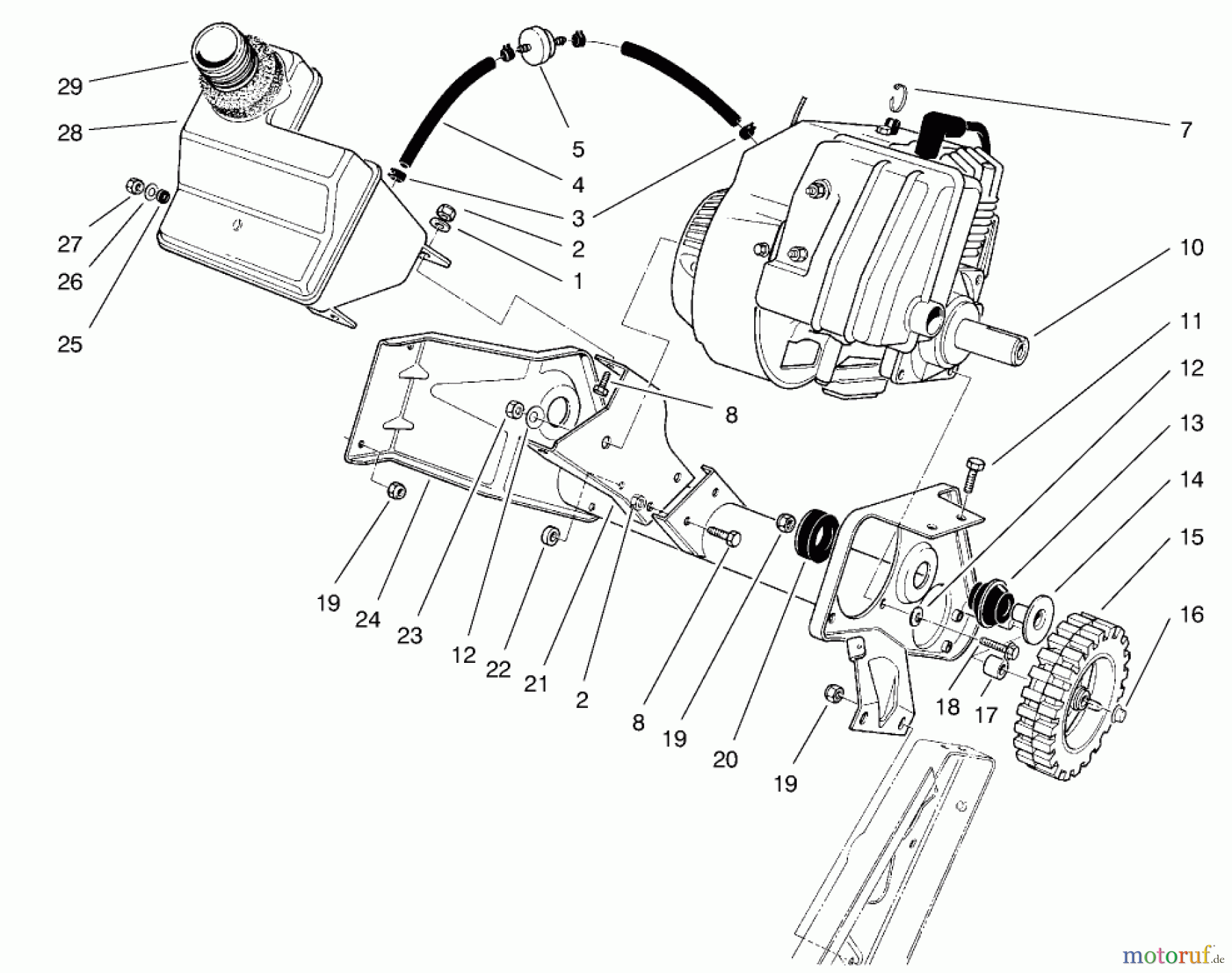  Toro Neu Snow Blowers/Snow Throwers Seite 1 38431 (3000) - Toro CCR 3000 Snowthrower, 1997 (7900001-7999999) ENGINE & MAIN FRAME ASSEMBLY