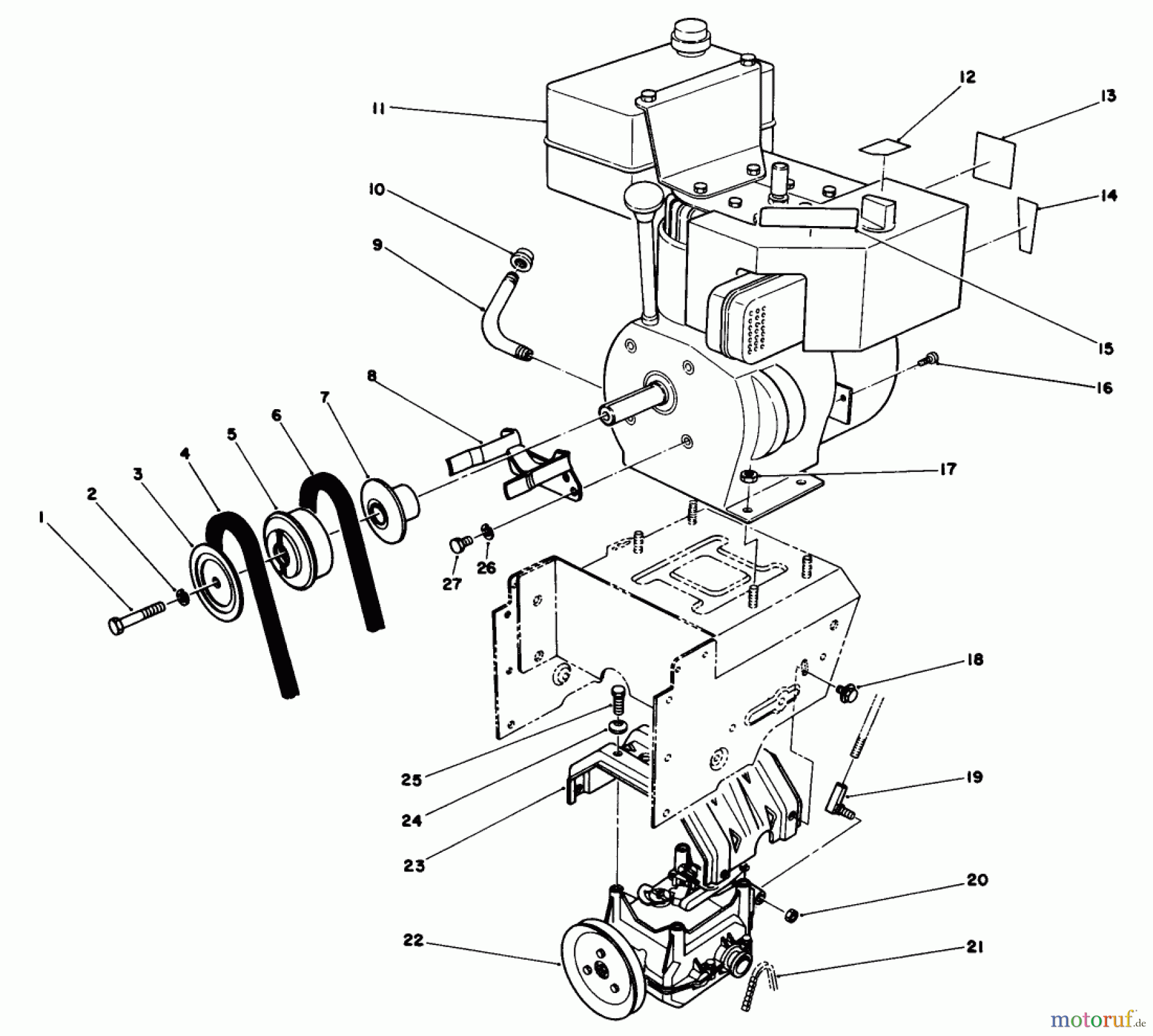  Toro Neu Snow Blowers/Snow Throwers Seite 1 38510 (624) - Toro 624 Power Shift Snowthrower, 1990 (0000001-0999999) ENGINE ASSEMBLY
