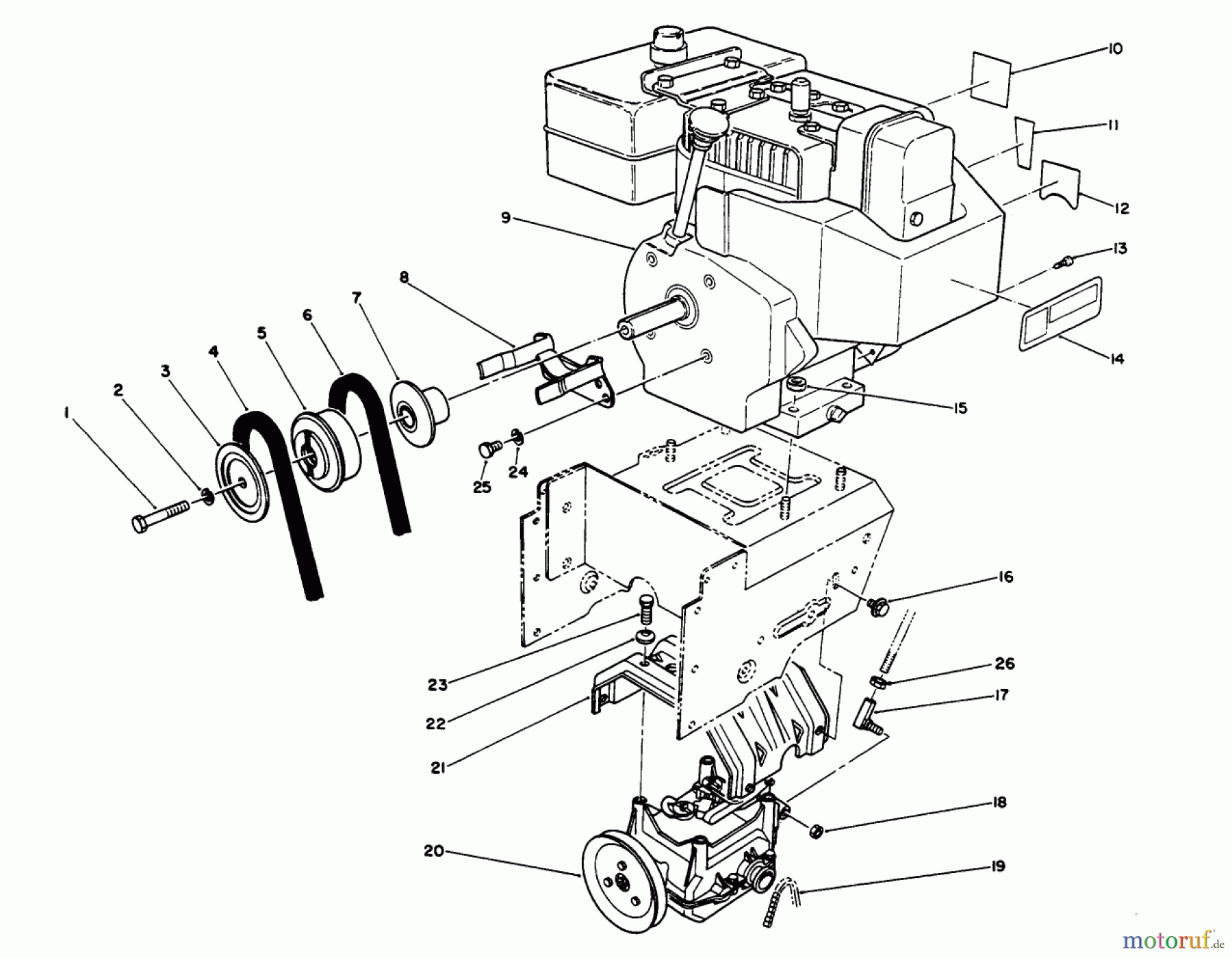  Toro Neu Snow Blowers/Snow Throwers Seite 1 38555 (1028) - Toro 1028 Power Shift Snowthrower, 1995 (59000001-59999999) ENGINE ASSEMBLY