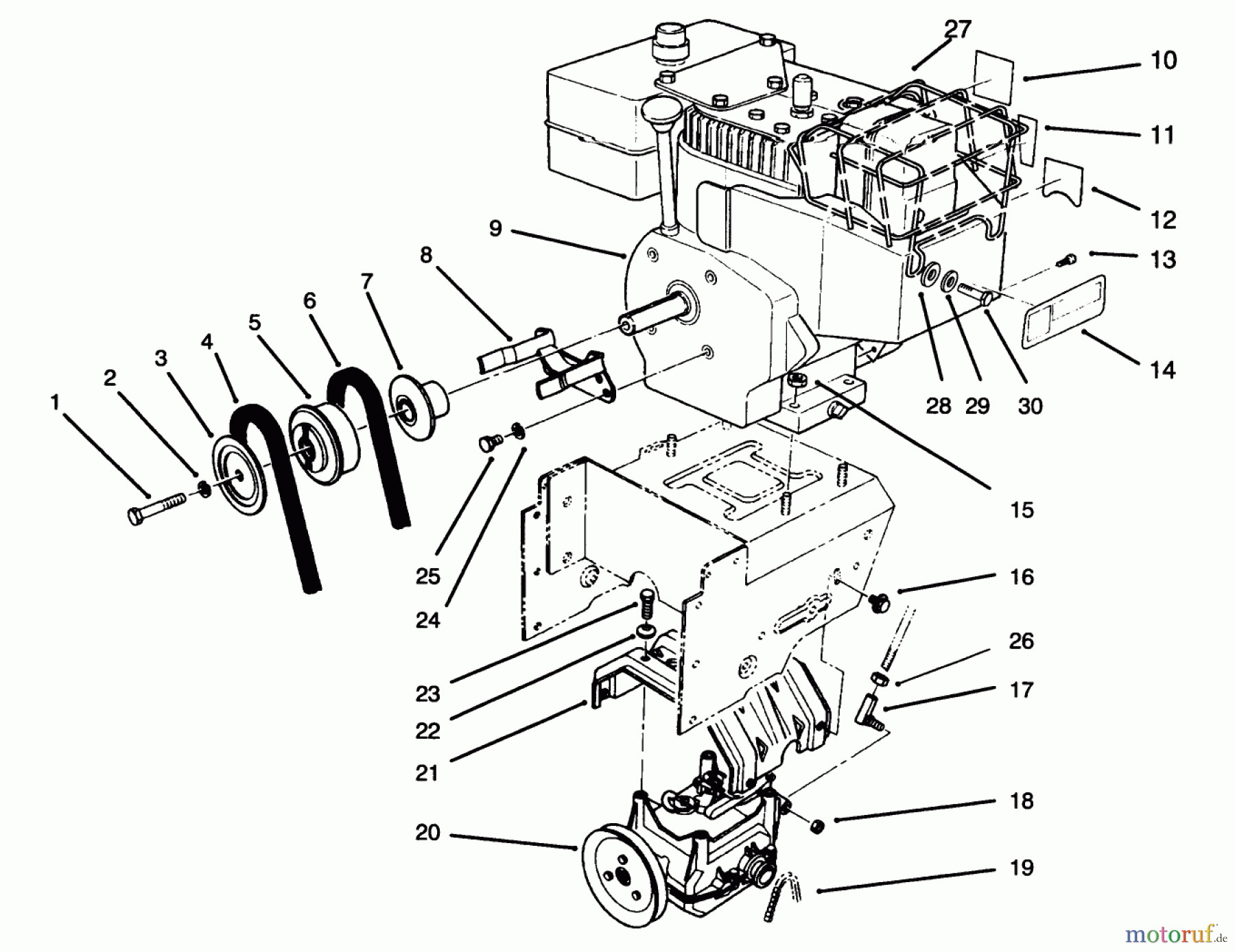 Toro Neu Snow Blowers/Snow Throwers Seite 1 38555 (1028) - Toro 1028 Power Shift Snowthrower, 1996 (69000001-69999999) ENGINE ASSEMBLY