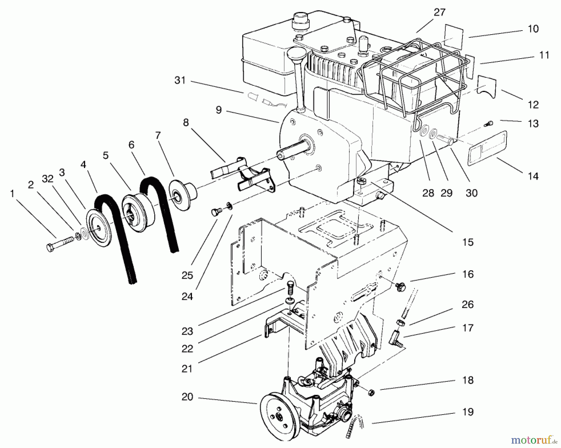  Toro Neu Snow Blowers/Snow Throwers Seite 1 38555 (1028) - Toro 1028 Power Shift Snowthrower, 1997 (790000001-799999999) ENGINE ASSEMBLY