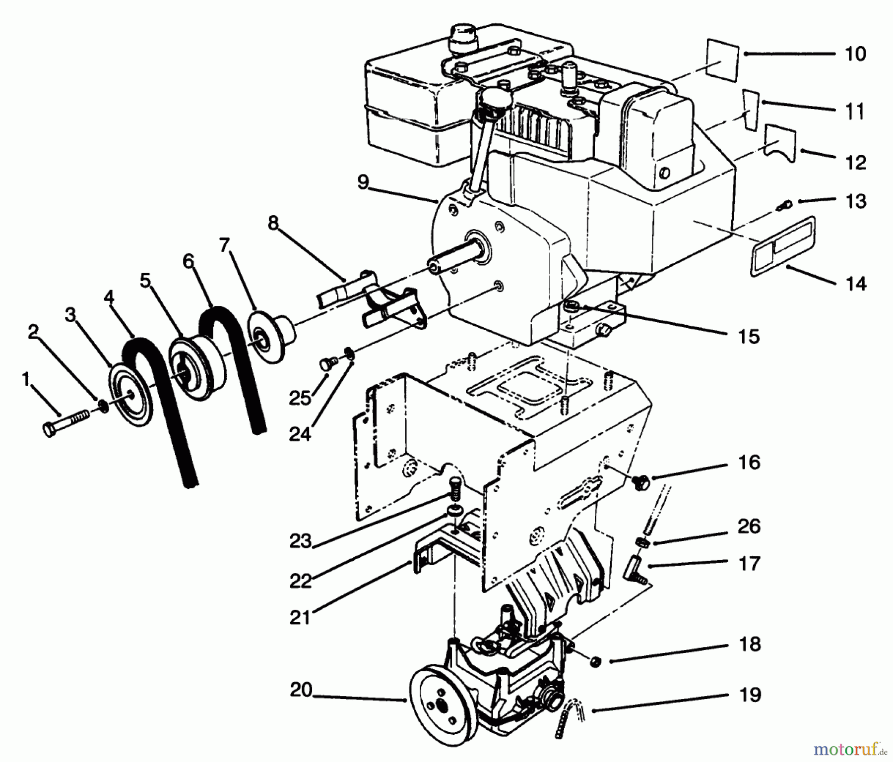  Toro Neu Snow Blowers/Snow Throwers Seite 1 38556 (1028) - Toro 1028 Power Shift Snowthrower, 1996 (6900001-6999999) ENGINE ASSEMBLY