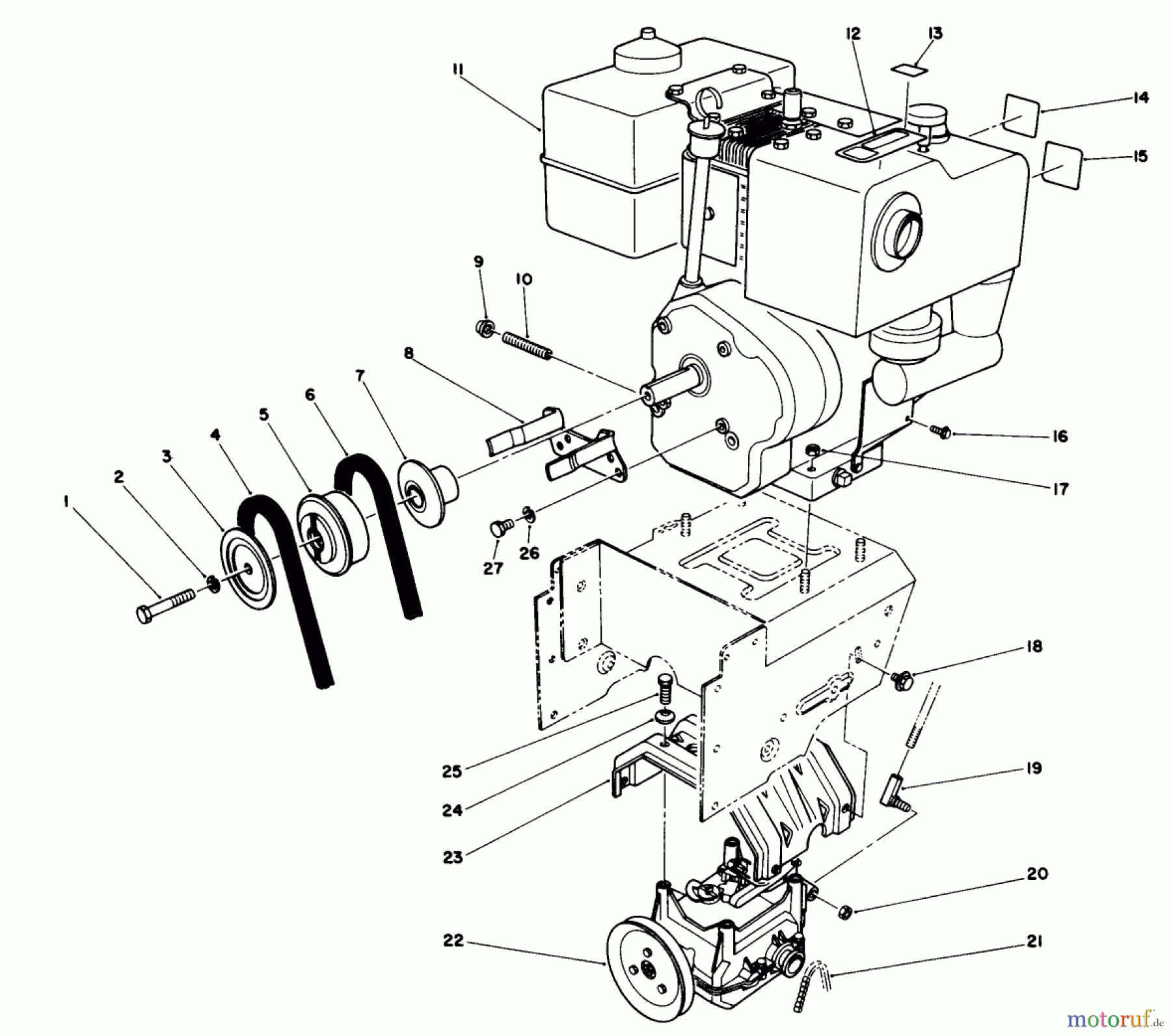  Toro Neu Snow Blowers/Snow Throwers Seite 1 38580 (1132) - Toro 1132 Power Shift Snowthrower, 1988 (8000001-8999999) ENGINE ASSEMBLY