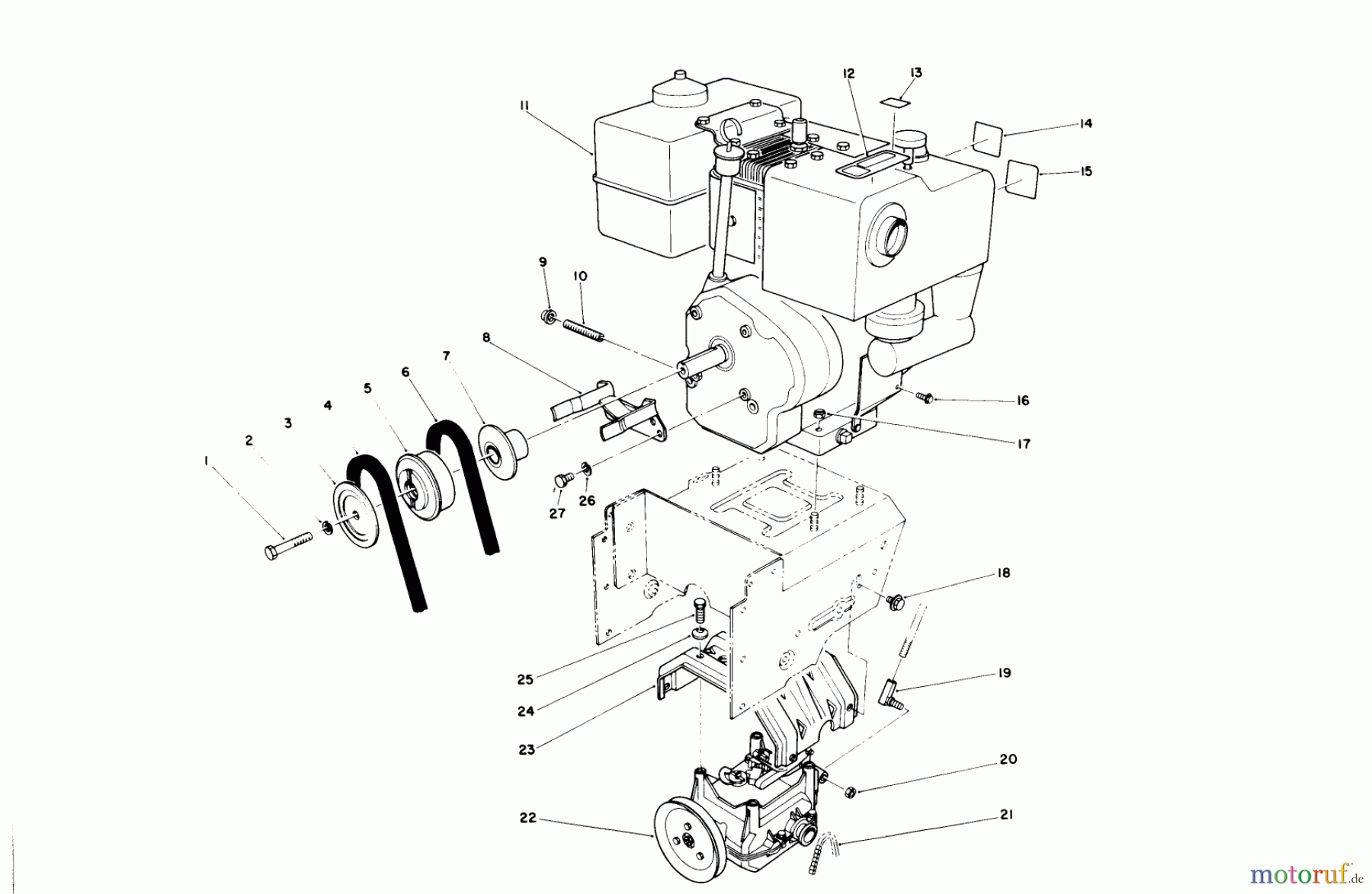  Toro Neu Snow Blowers/Snow Throwers Seite 1 38580 (1132) - Toro 1132 Power Shift Snowthrower, 1990 (0000001-0999999) ENGINE ASSEMBLY