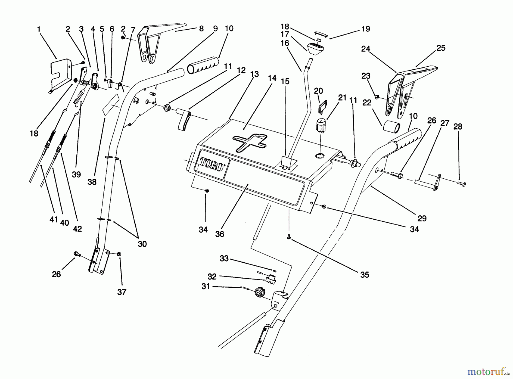  Toro Neu Snow Blowers/Snow Throwers Seite 1 38580 (1132) - Toro 1132 Power Shift Snowthrower, 1992 (2000001-2999999) HANDLE ASSEMBLY
