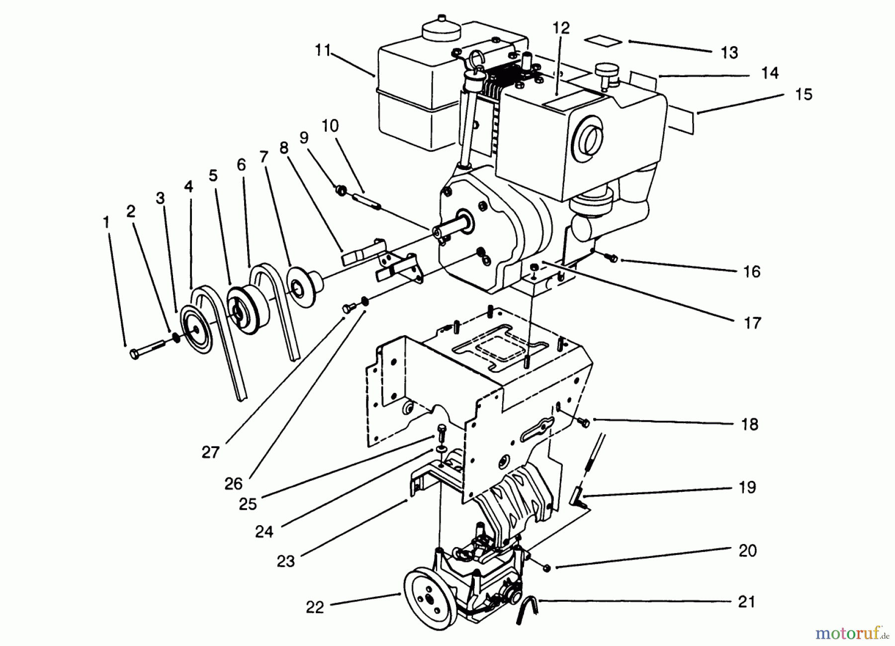  Toro Neu Snow Blowers/Snow Throwers Seite 1 38580 (1132) - Toro 1132 Power Shift Snowthrower, 1993 (3900001-3999999) ENGINE ASSEMBLY