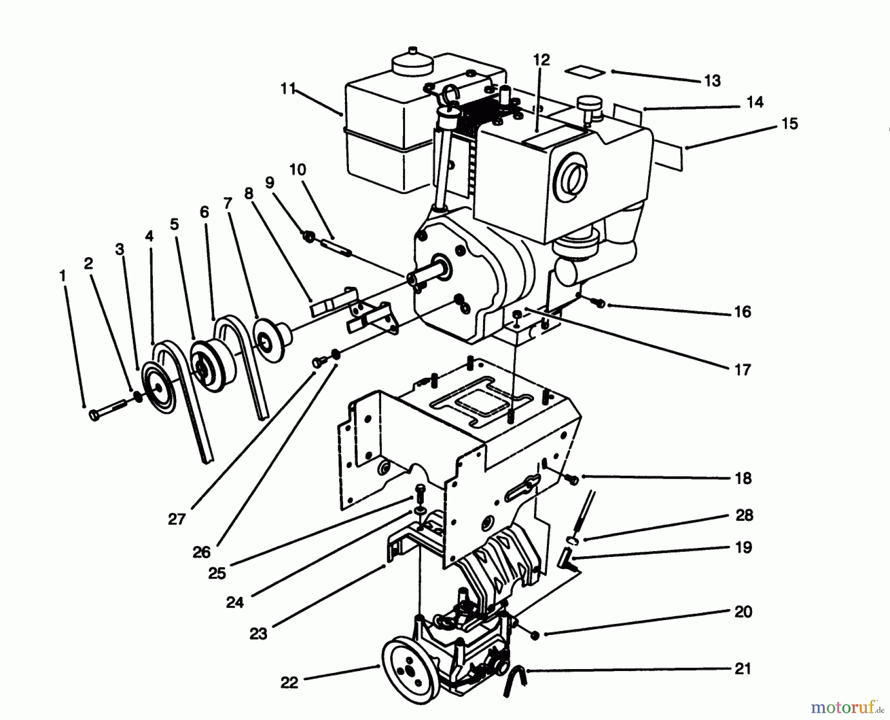  Toro Neu Snow Blowers/Snow Throwers Seite 1 38566 (1132) - Toro 1132 Power Shift Snowthrower, 1994 (49000001-49999999) ENGINE ASSEMBLY