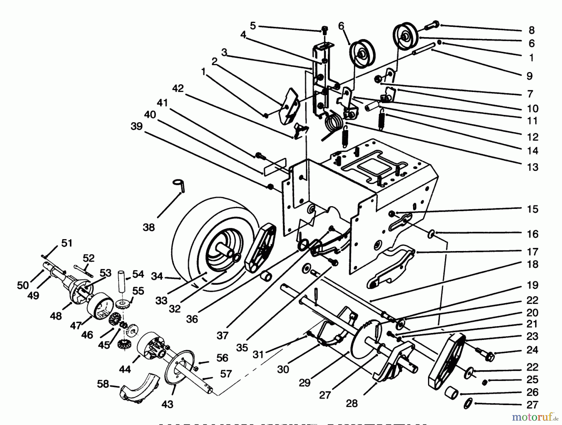  Toro Neu Snow Blowers/Snow Throwers Seite 1 38591 (1232) - Toro 1232 Power Shift Snowthrower, 1996 (6900001-6999999) TRACTION DRIVE ASSEMBLY