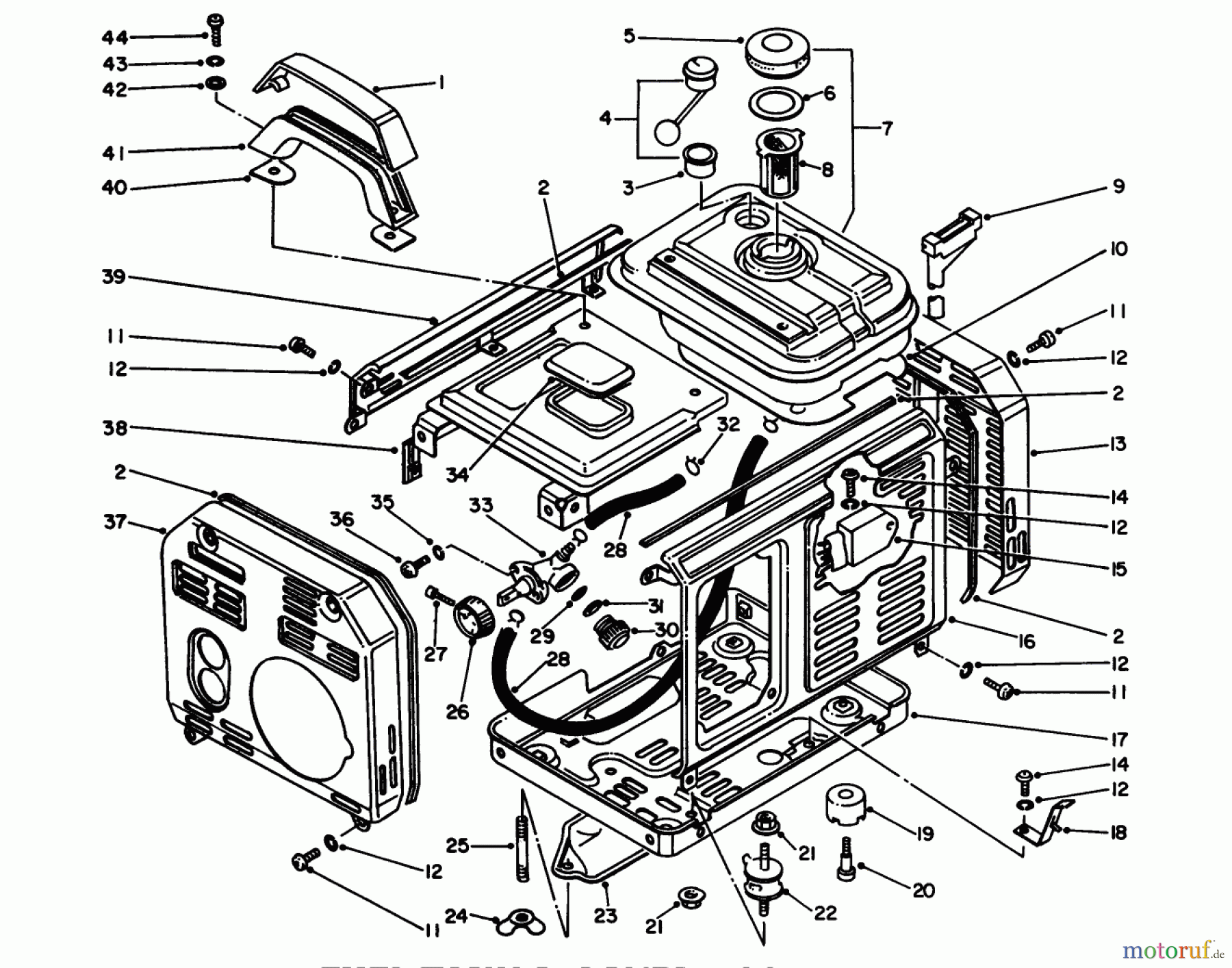  Toro Neu Generators 62005 (T500) - Toro Generator, T500, 1985 (5000001-5999999) FUEL TANK & COVER ASSEMBLY