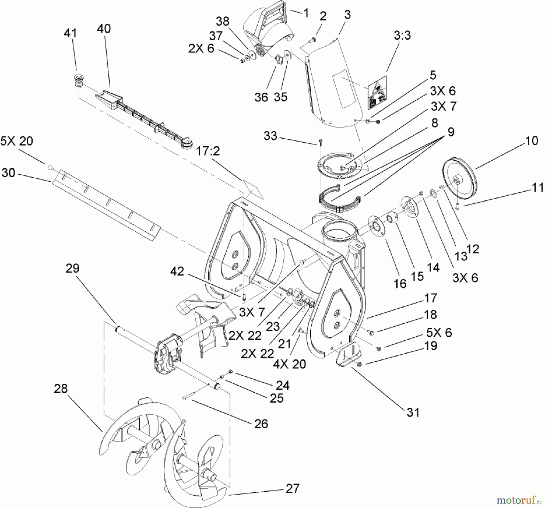  Toro Neu Snow Blowers/Snow Throwers Seite 2 38605 (522) - Toro 522 Power Throw Snowthrower, 2007 (270000001-270004504) AUGER AND HOUSING ASSEMBLY