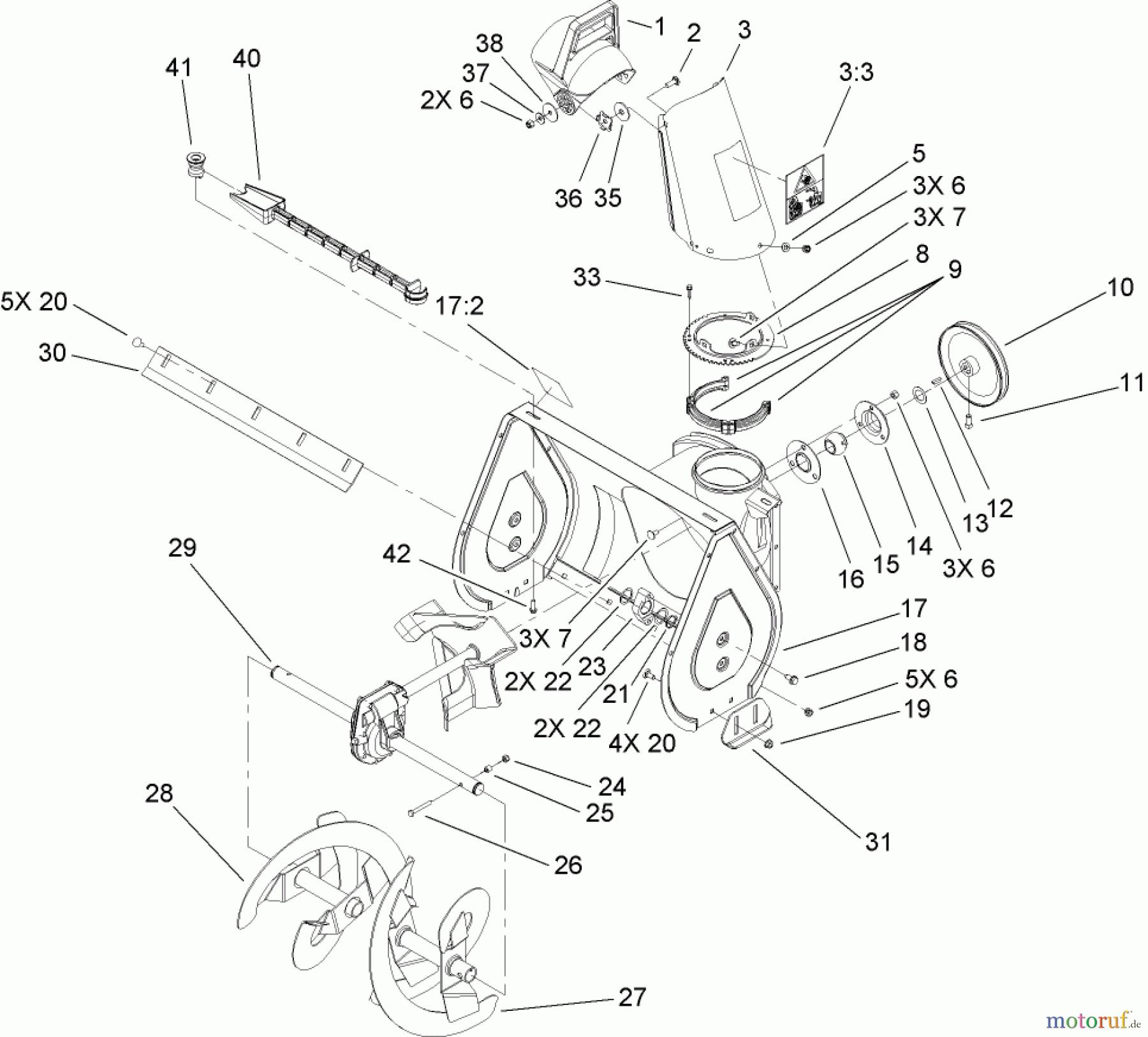  Toro Neu Snow Blowers/Snow Throwers Seite 2 38606 (622R) - Toro 622R Power Throw Snowthrower, 2007 (270000001-270999999) AUGER HOUSING ASSEMBLY