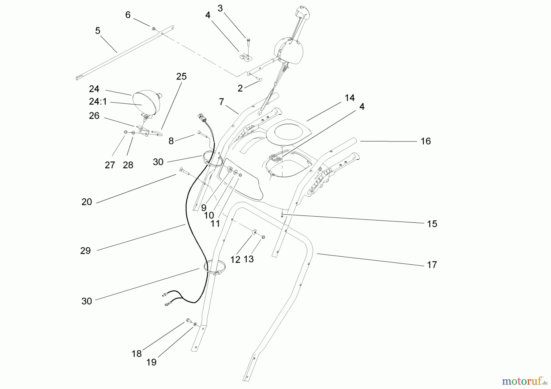  Toro Neu Snow Blowers/Snow Throwers Seite 2 38631 (828 LXE) - Toro Power Max 828 LXE Snowthrower, 2005 (250000001-250999999) HANDLE, HEADLAMP AND CONTROL ASSEMBLY