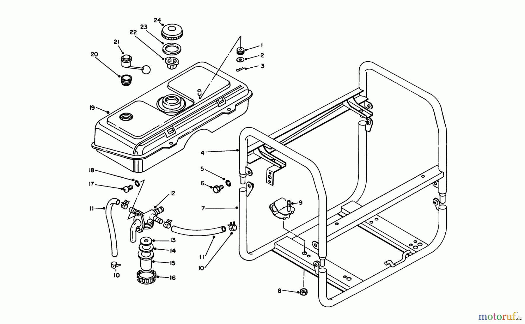  Toro Neu Generators 62018 (T1800) - Toro Generator, T1800, 1985 (5000001-5999999) FUEL TANK & FRAME ASSEMBLY