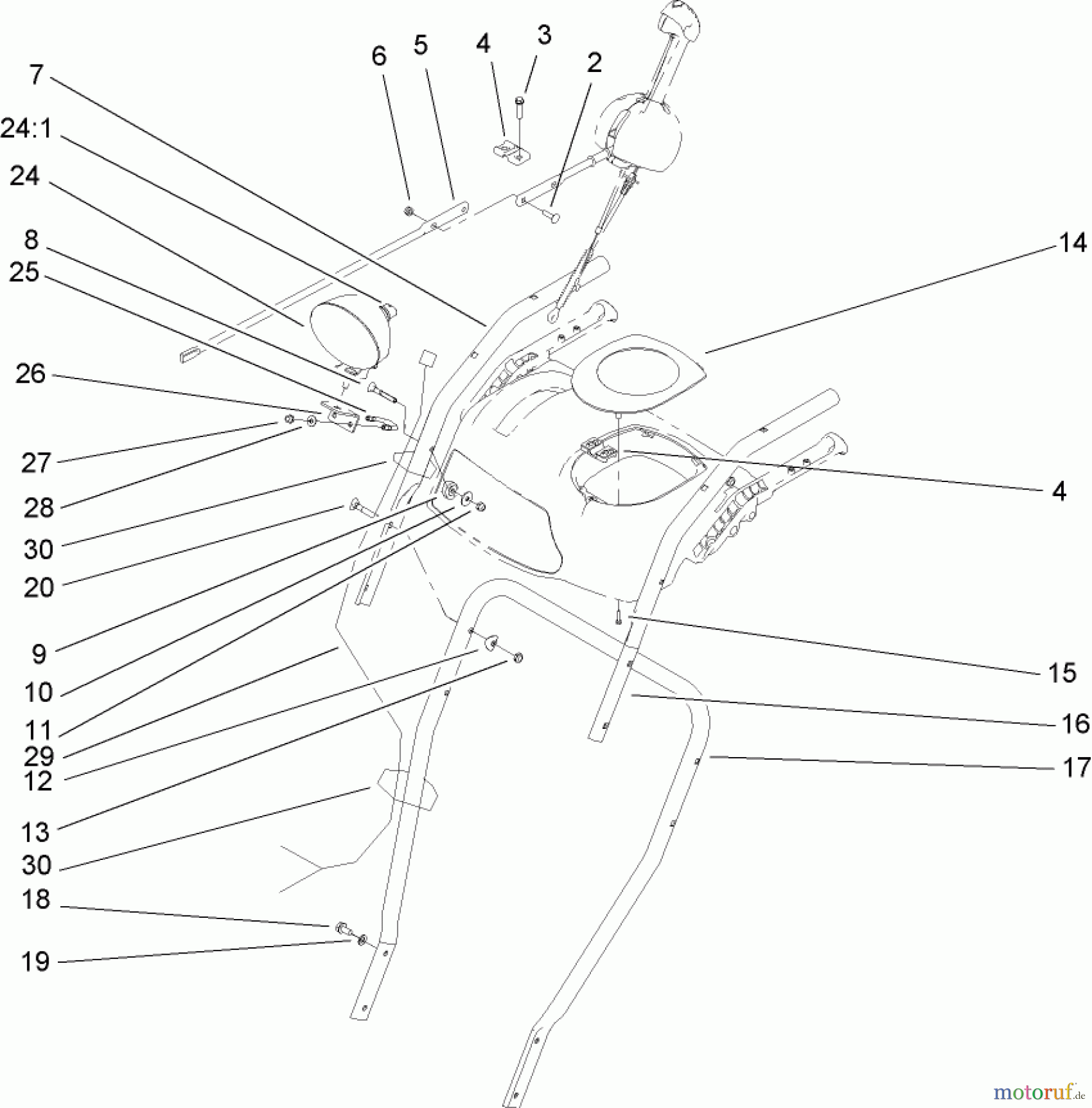  Toro Neu Snow Blowers/Snow Throwers Seite 2 38641 (1028 LXE) - Toro Power Max 1028 LXE Snowthrower, 2005 (250000001-250999999) HANDLE AND CONTROL ASSEMBLY