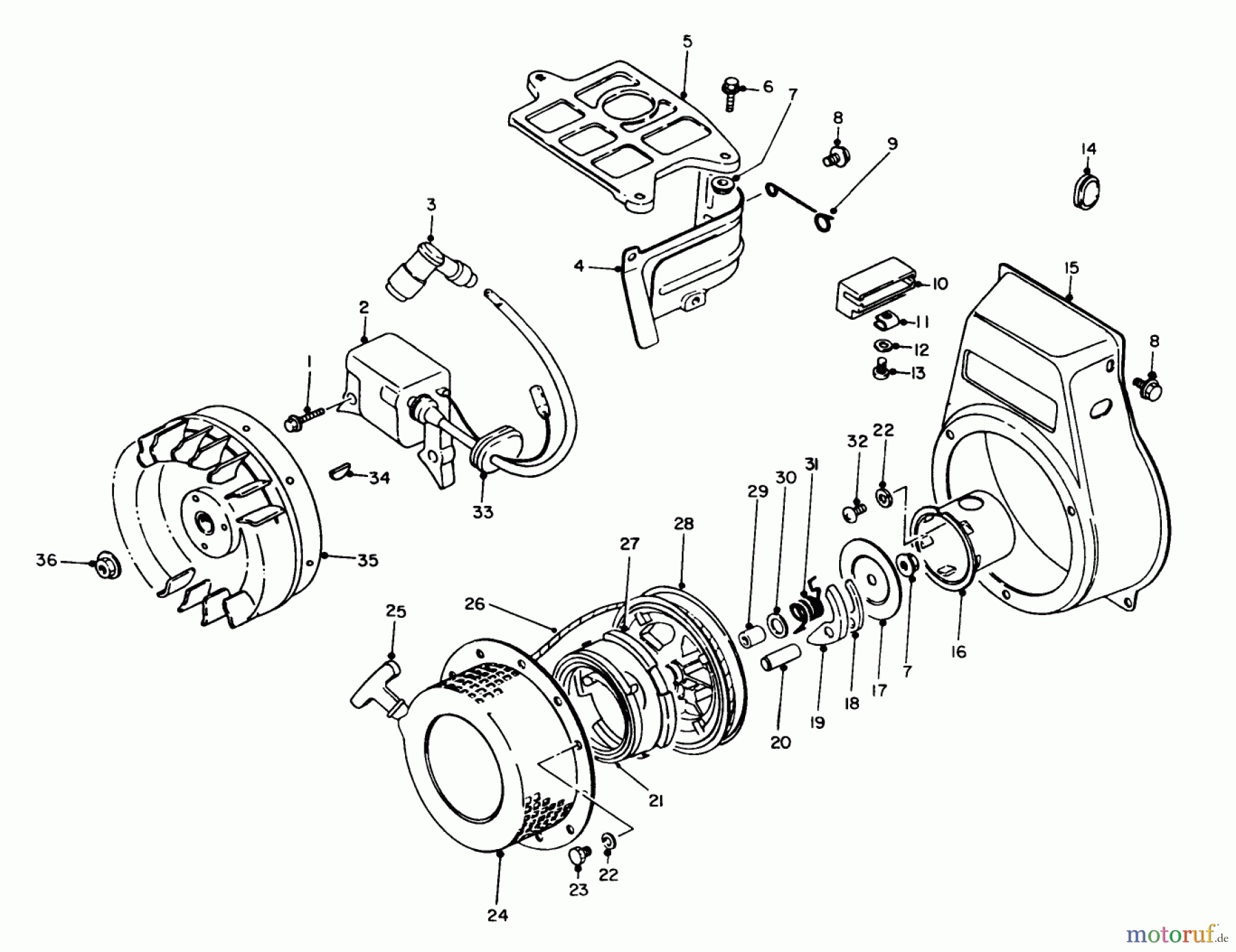  Toro Neu Generators 62018 (T1800) - Toro Generator, T1800, 1988 (8000001-8999999) REWIND STARTER & MAGNETO ASSEMBLY