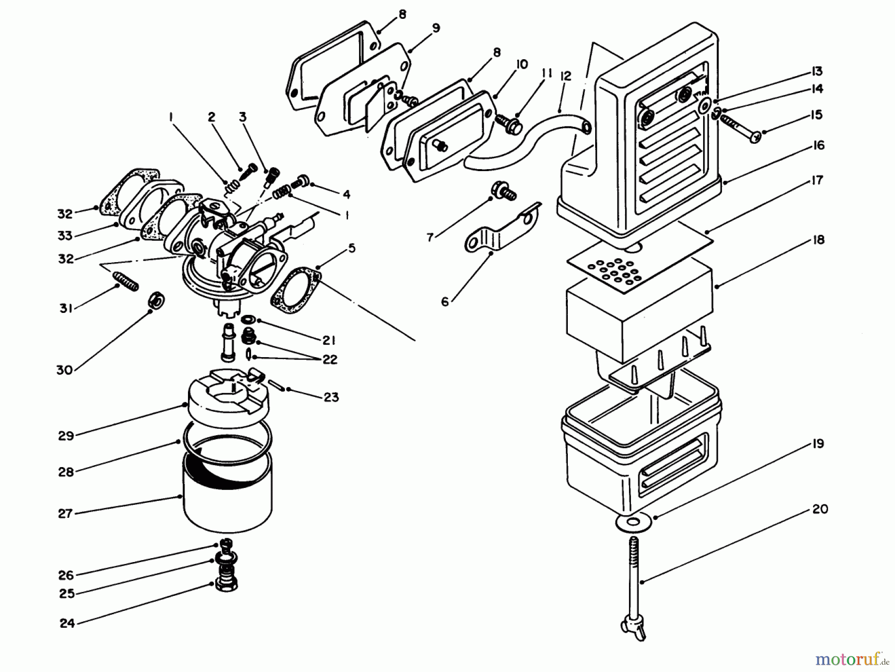  Toro Neu Generators 62032 (T3000D) - Toro Generator, T3000D, 1988 (8000001-8999999) AIR CLEANER & CARBURETOR ASSEMBLY