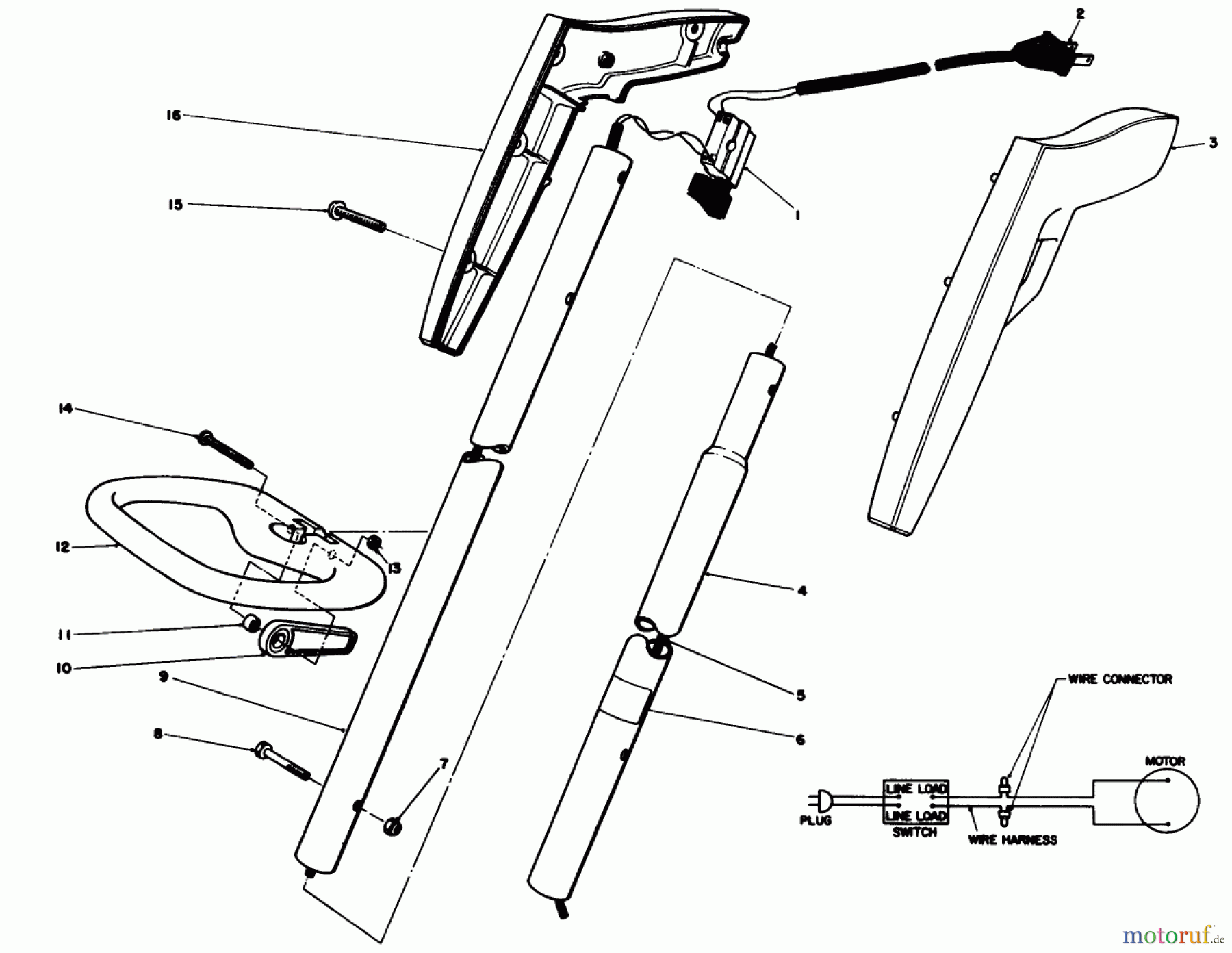 Toro Neu Trimmers, String/Brush 51245 (1010) - Toro 1010 Electric Trimmer, 1985 (5000001-5999999) HANDLE ASSEMBLY