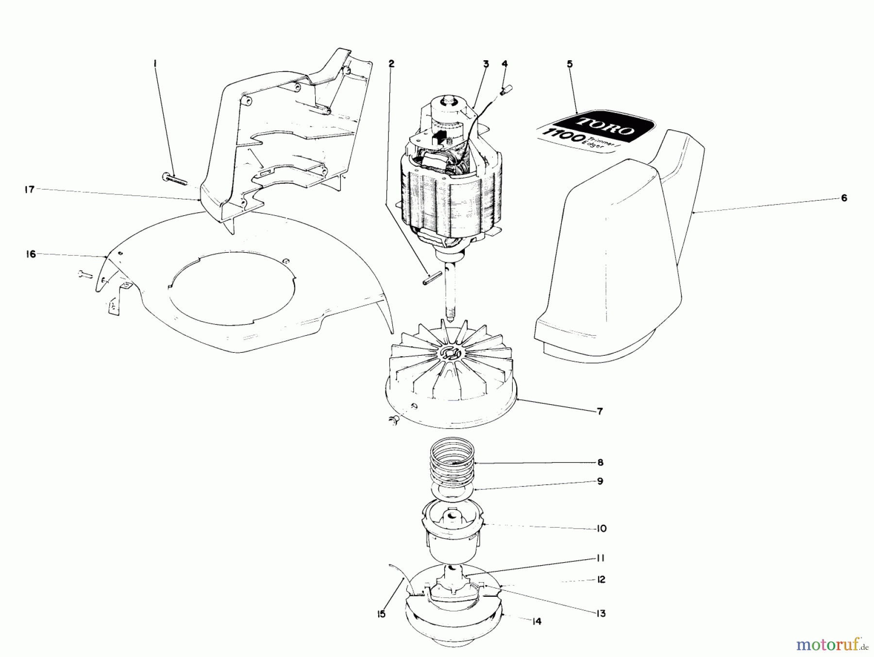Toro Neu Trimmers, String/Brush 51300 (1100) - Toro 1100 Electric Trimmer, 1981 (1000001-1999999) MOTOR AND HOUSING ASSEMBLY