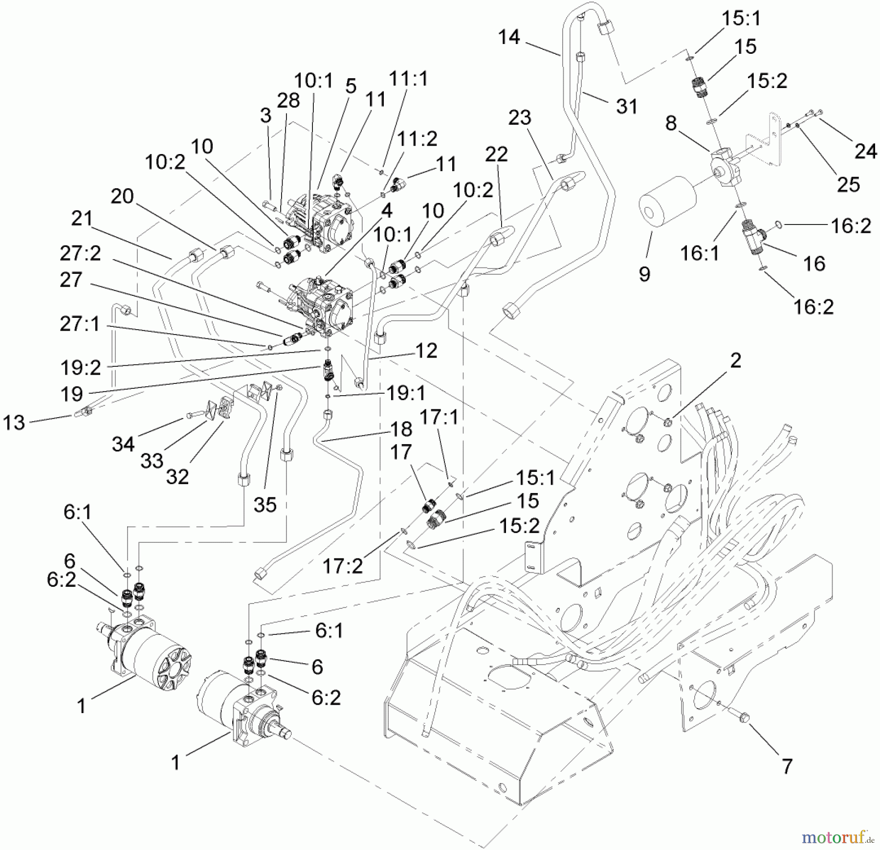  Compact Utility Loaders 22330 - Toro Dingo TX 413 Compact Utility Loader (SN: 250000001 - 250999999) (2005) TRACTION HYDRAULIC ASSEMBLY